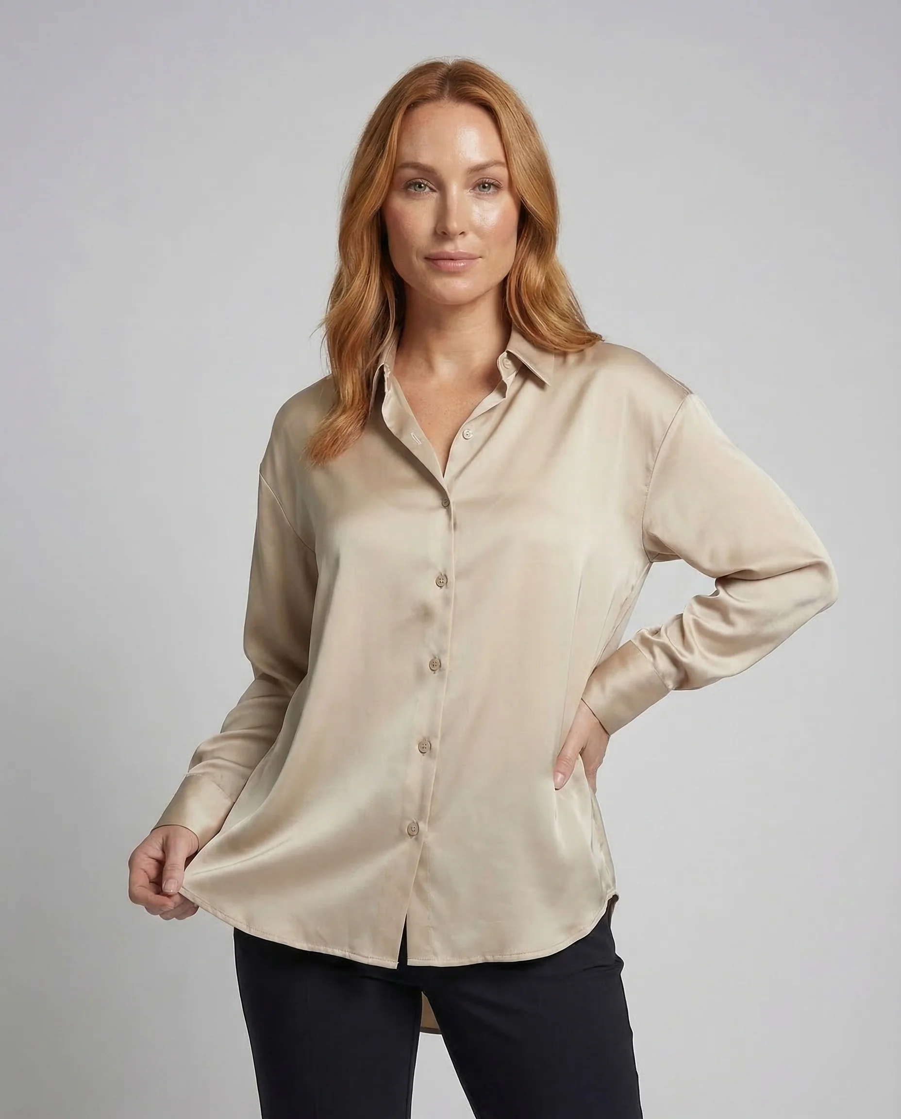 Damen Satinbluse Oversize - Image 2