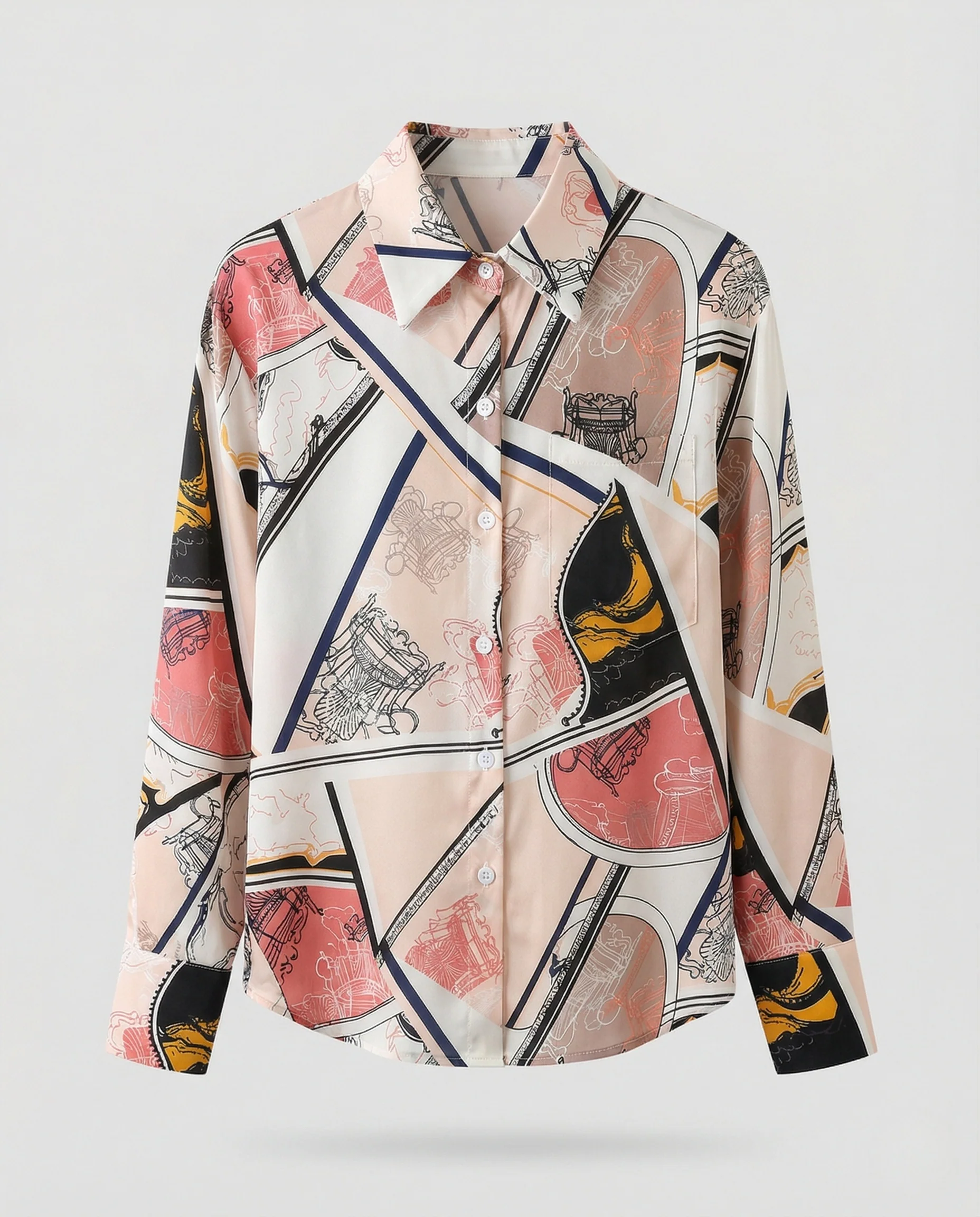 Satinbluse Seidenlook Damen Grafikmuster - Image 4