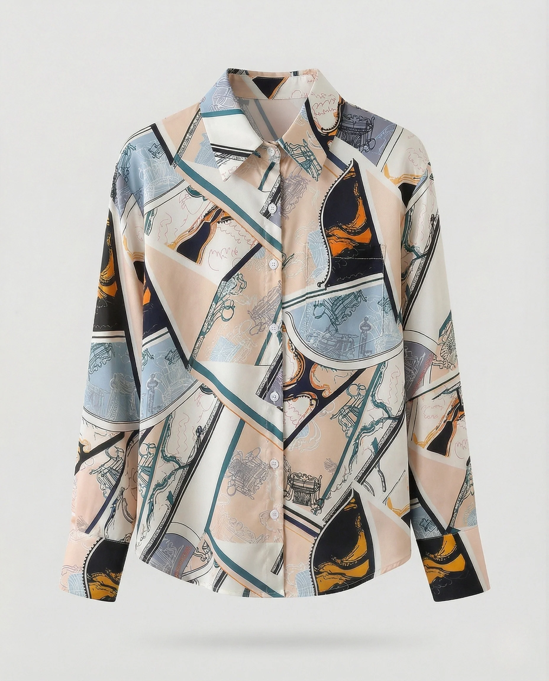 Satinbluse Seidenlook Damen Grafikmuster - Image 5
