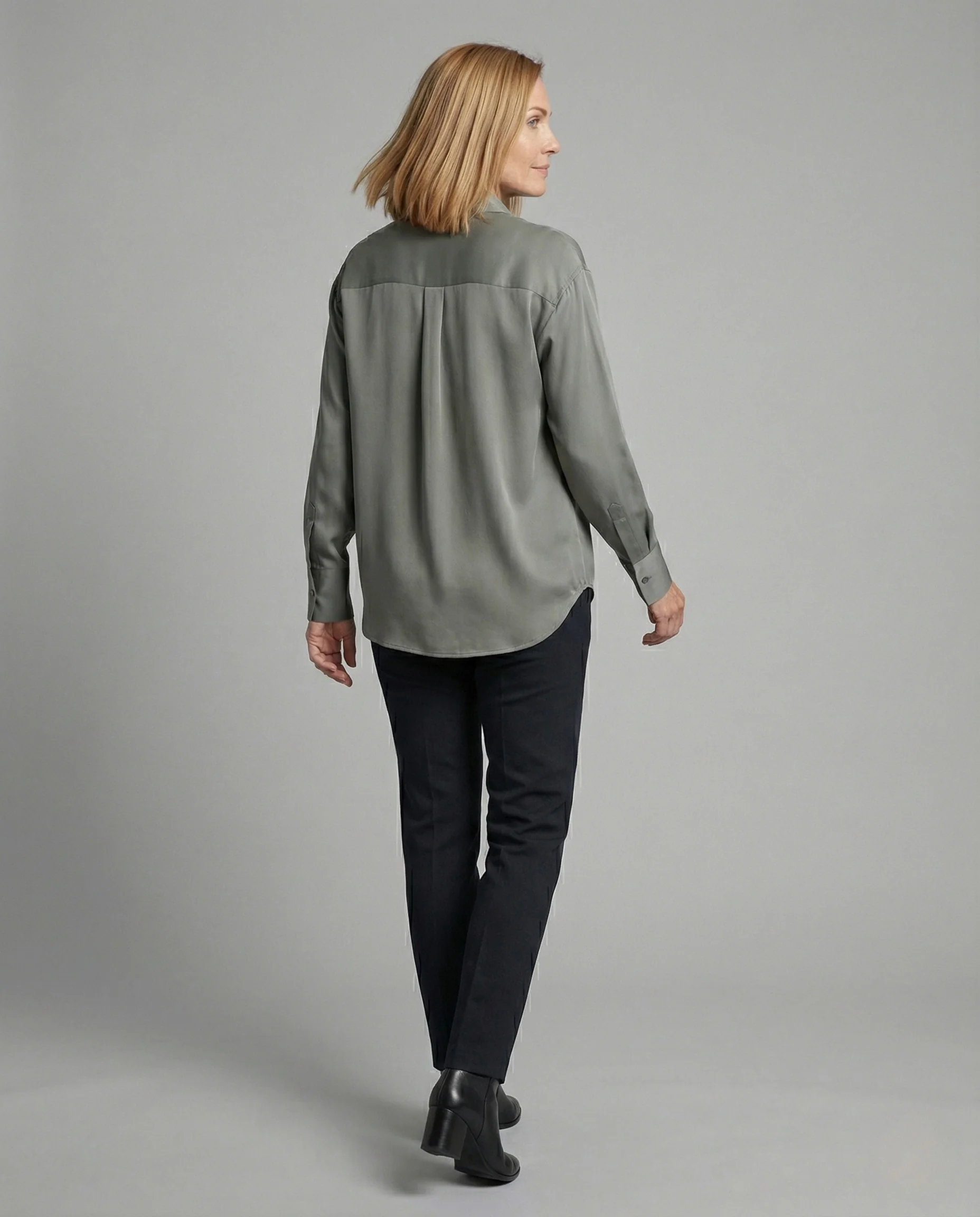 Bluse Damen Satin Hemdkragen - Image 3
