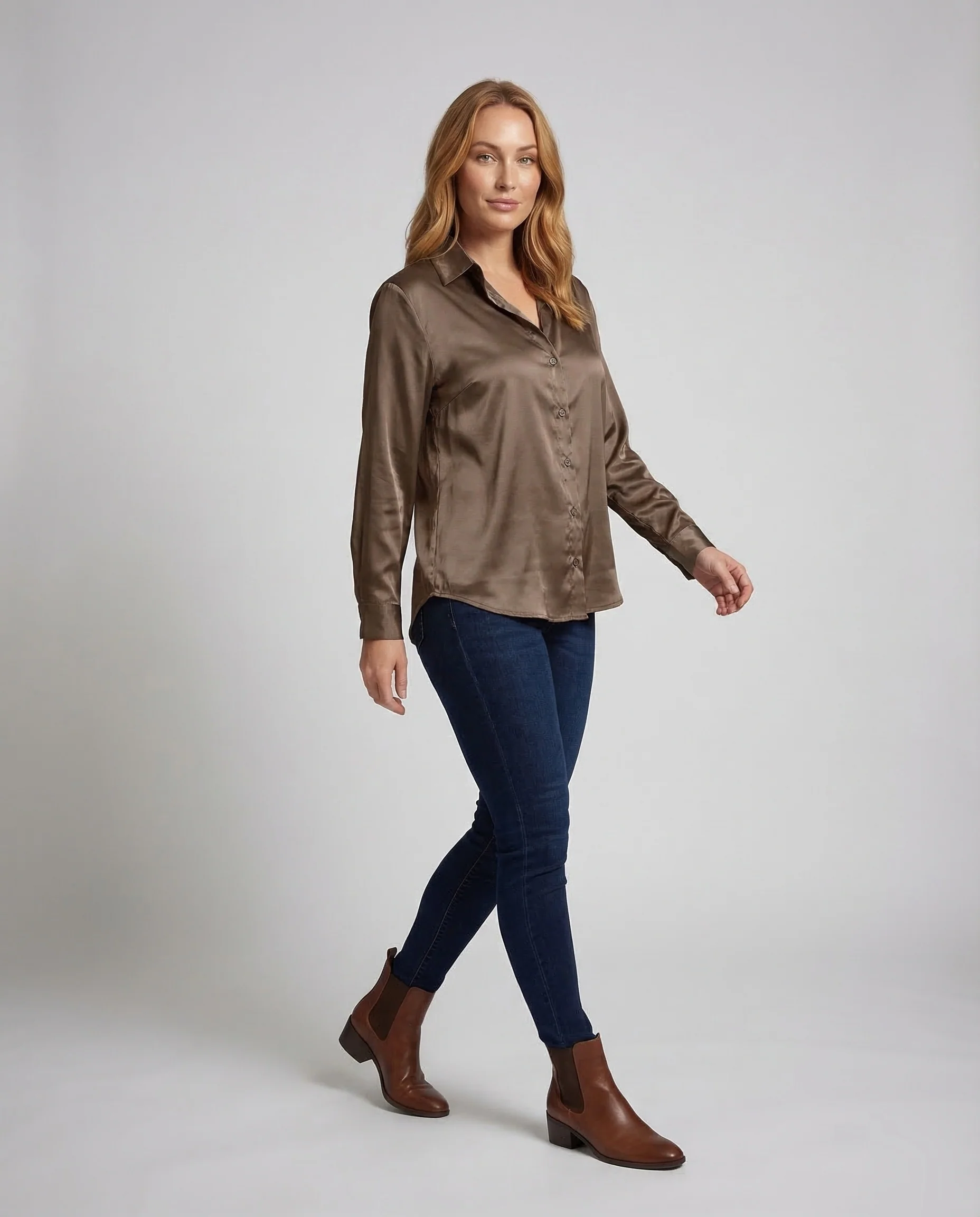 Damen Satinbluse Knoten