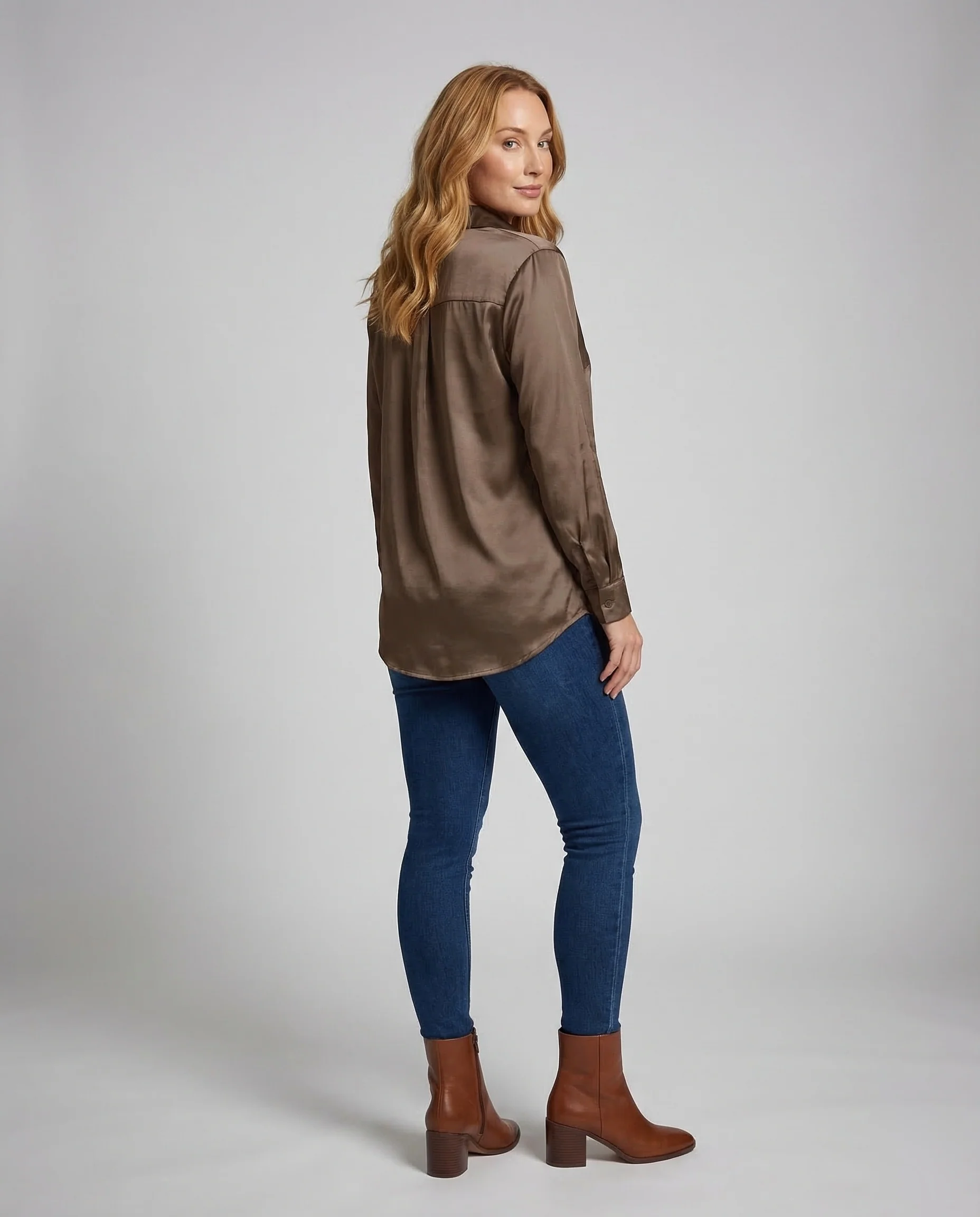 Damen Satinbluse Knoten - Image 4