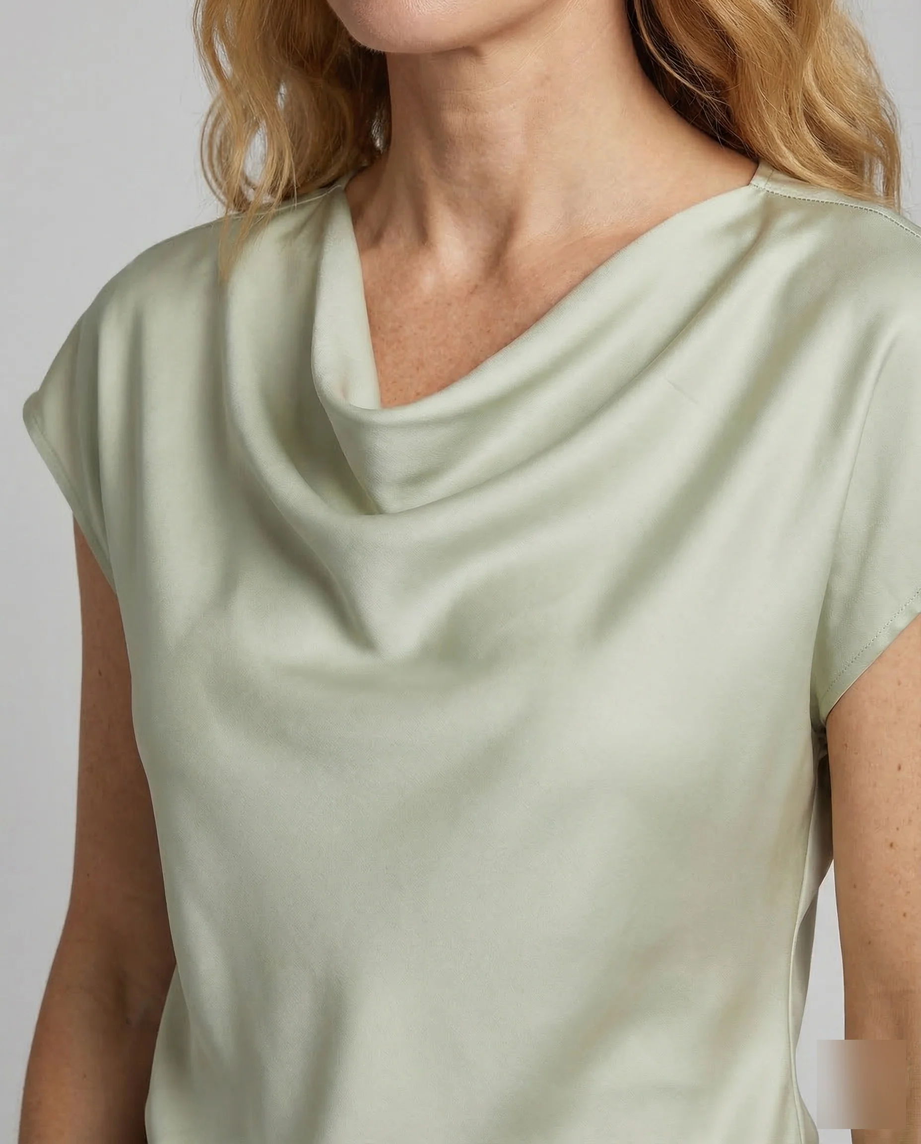 Damen Satinbluse Wasserfallkragen - Image 3