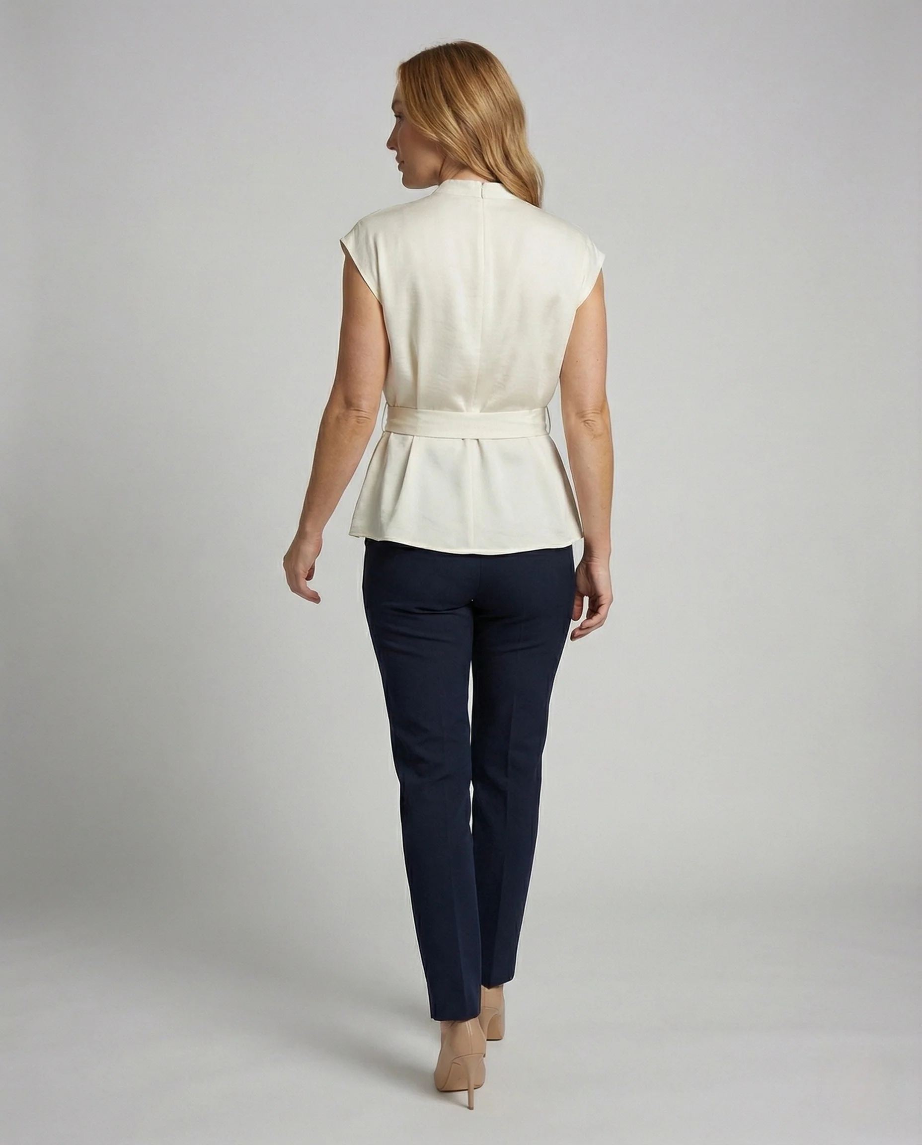 Damen Satin Schärpenbluse mit Stehkragen - Image 3