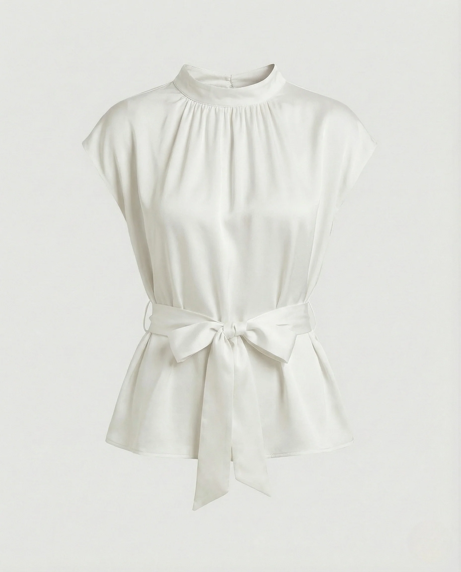 Damen Satin Schärpenbluse mit Stehkragen - Image 5