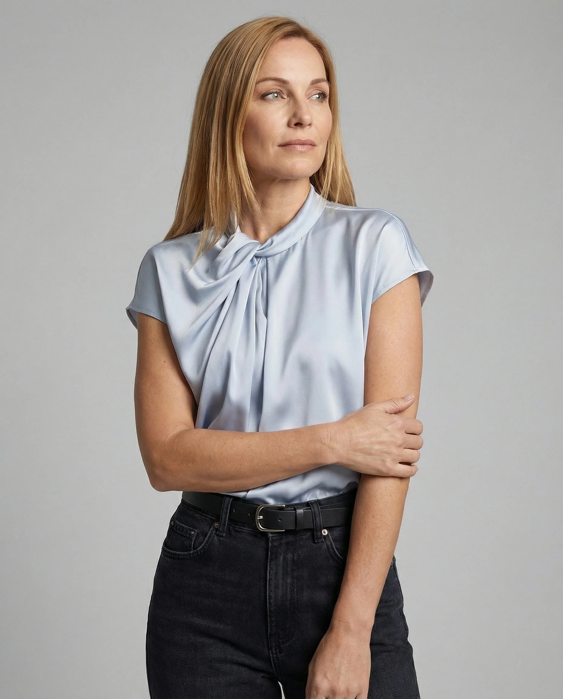 Satin Schluppenbluse Damen Kurzarm