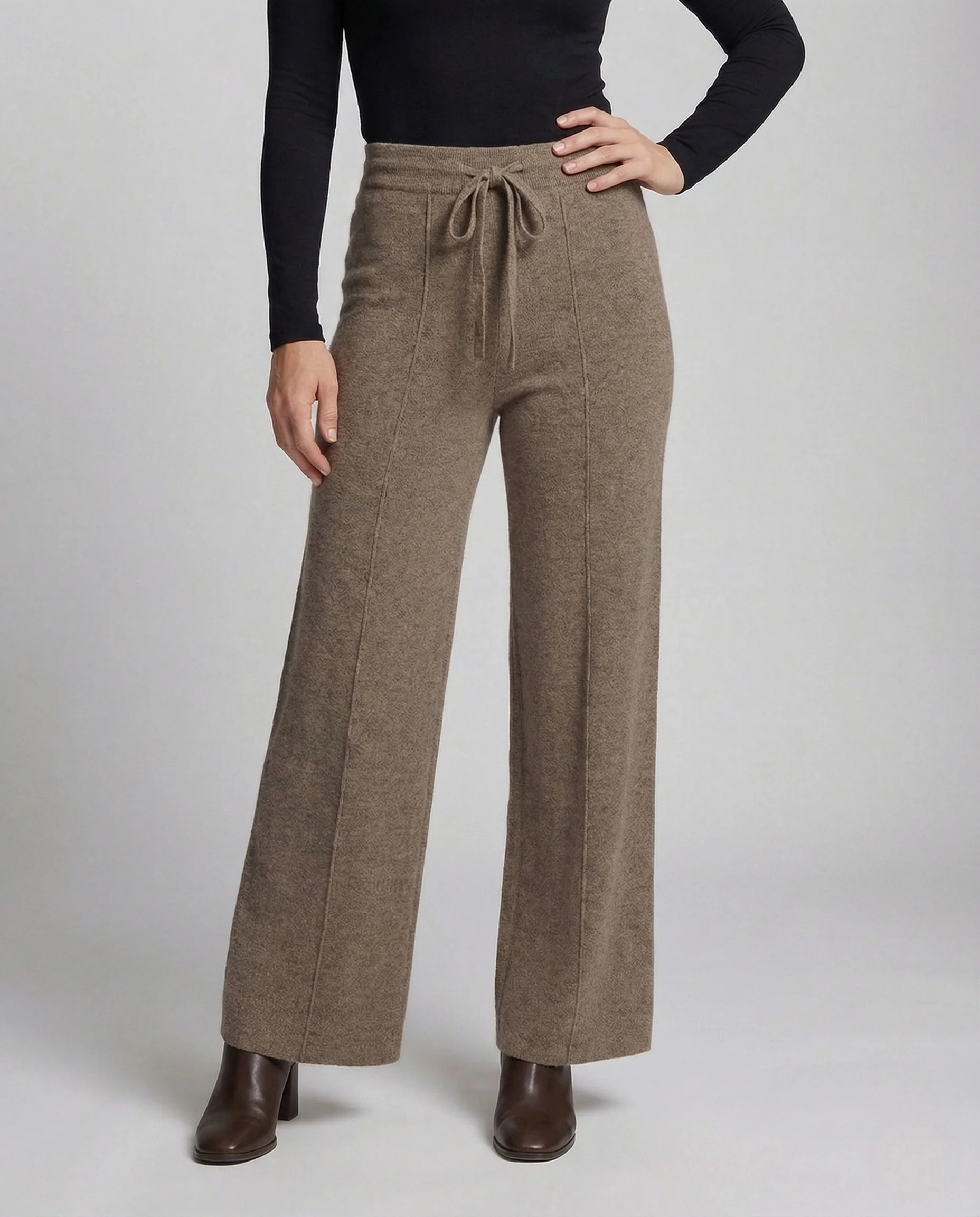 Damen Strickhose High Waist mit Bügelfaltenoptik und Kordelzug - Image 2
