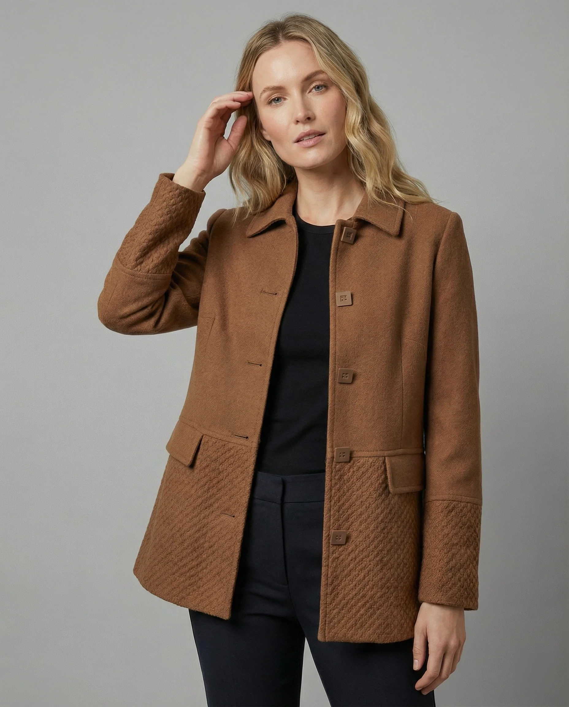 Elegante Wolljacke mit übergroßem Kragen, weiter Schnitt und diagonaler Strickstruktur Heidi Mode - Image 3