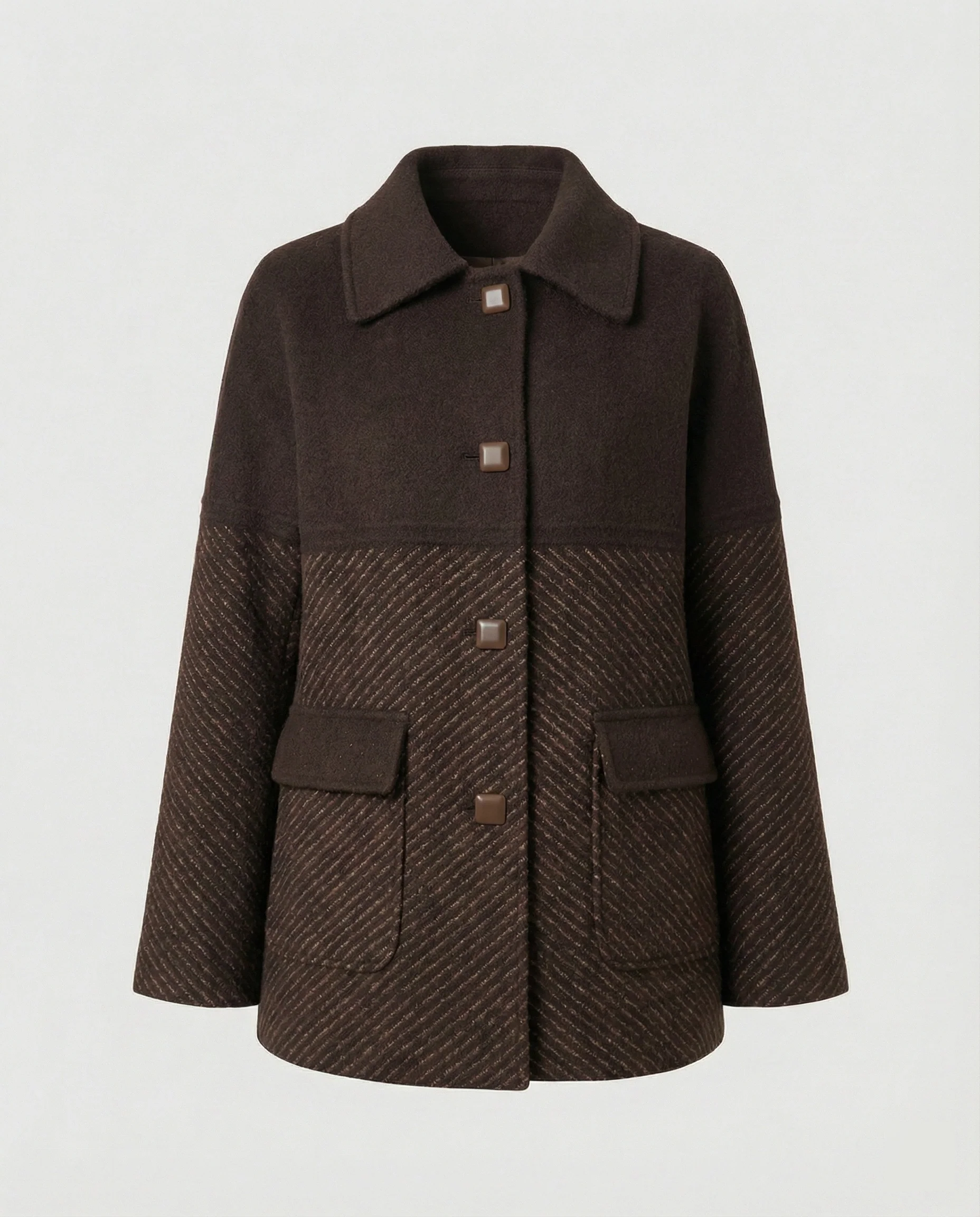 Elegante Wolljacke mit übergroßem Kragen, weiter Schnitt und diagonaler Strickstruktur Heidi Mode - Image 5