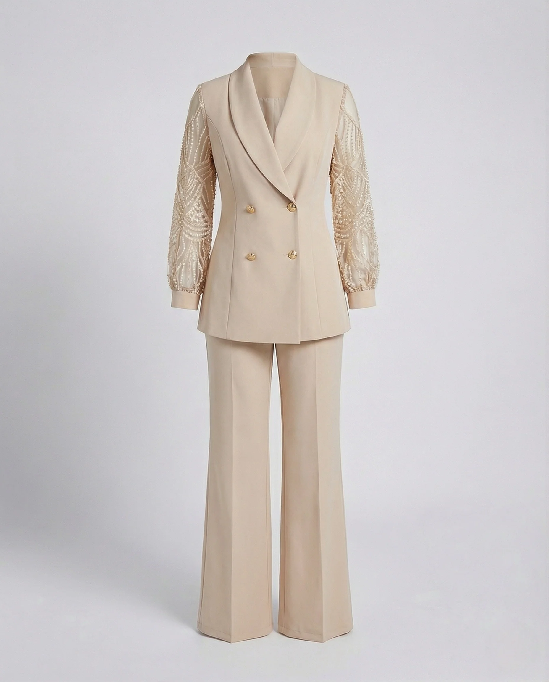 Damen Eleganter Hosenanzug mit Schalkragen und Spitzenärmeln - Image 4