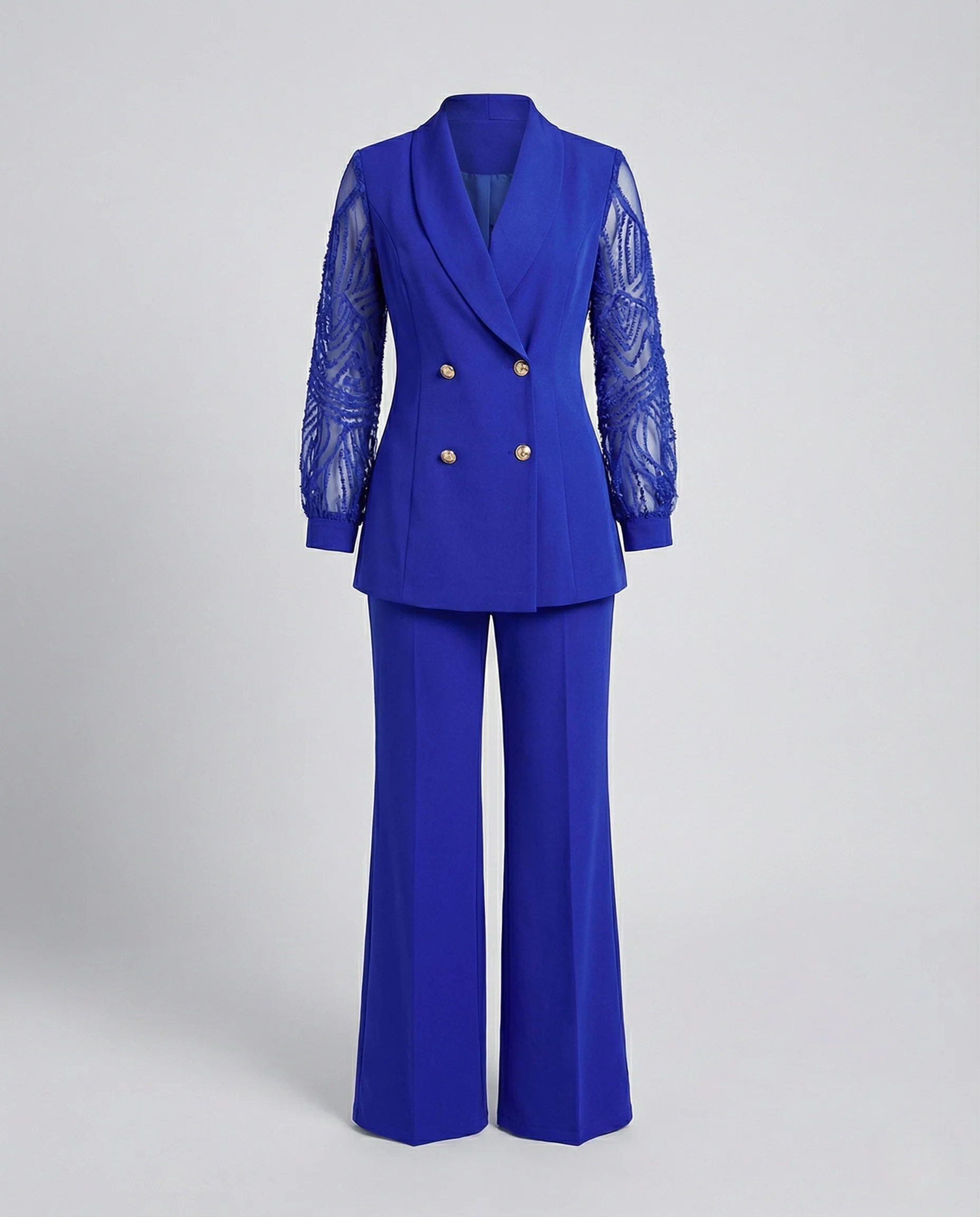 Damen Eleganter Hosenanzug mit Schalkragen und Spitzenärmeln - Image 5