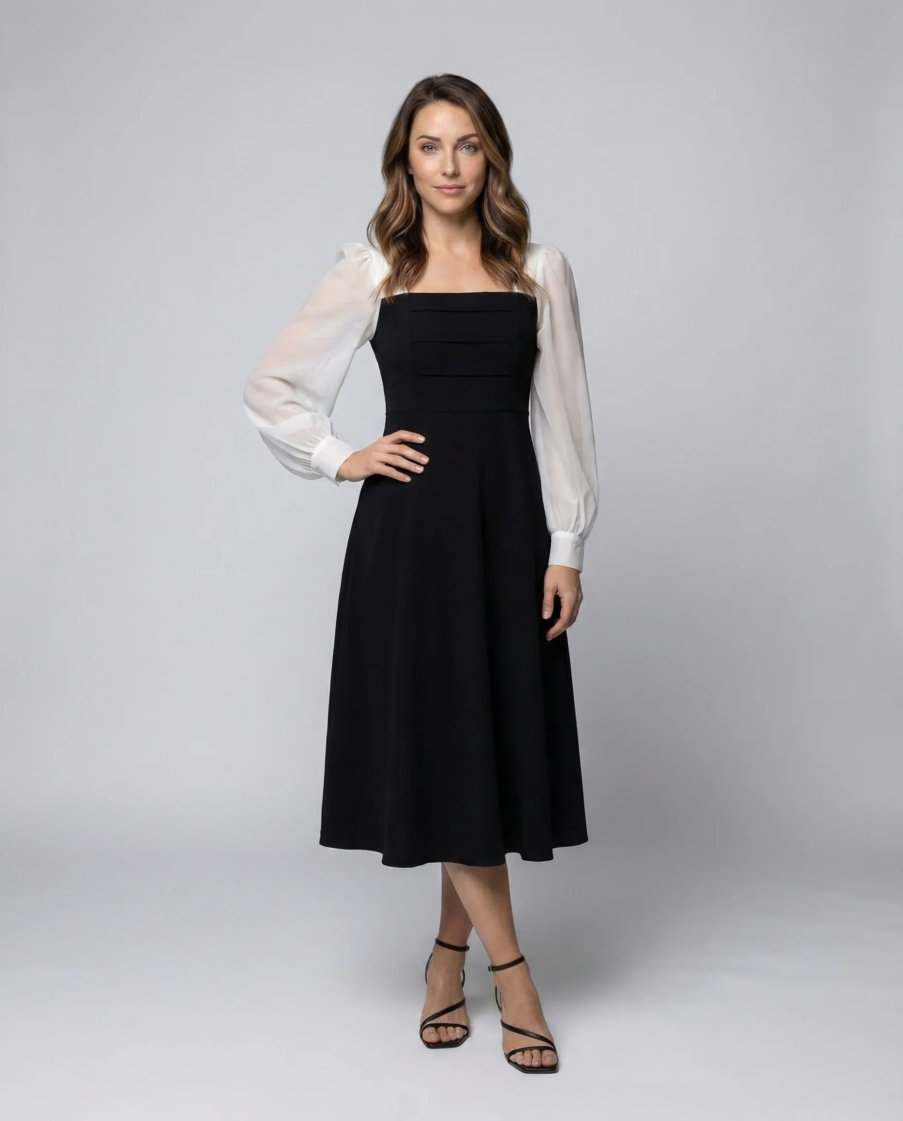 Damen A Linie Midikleid Puffärmel