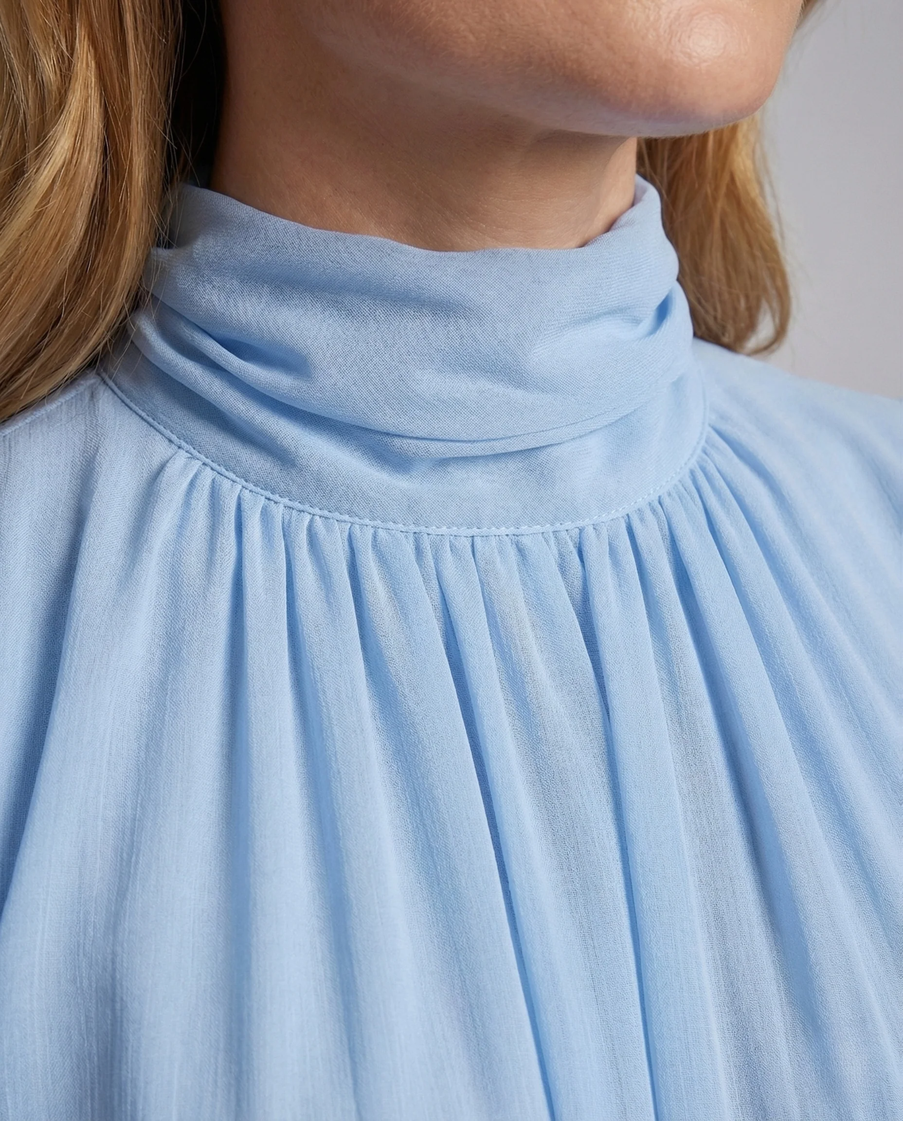 Damen Abendkleid Stehkragen Puffärmel Gürtel - Image 3