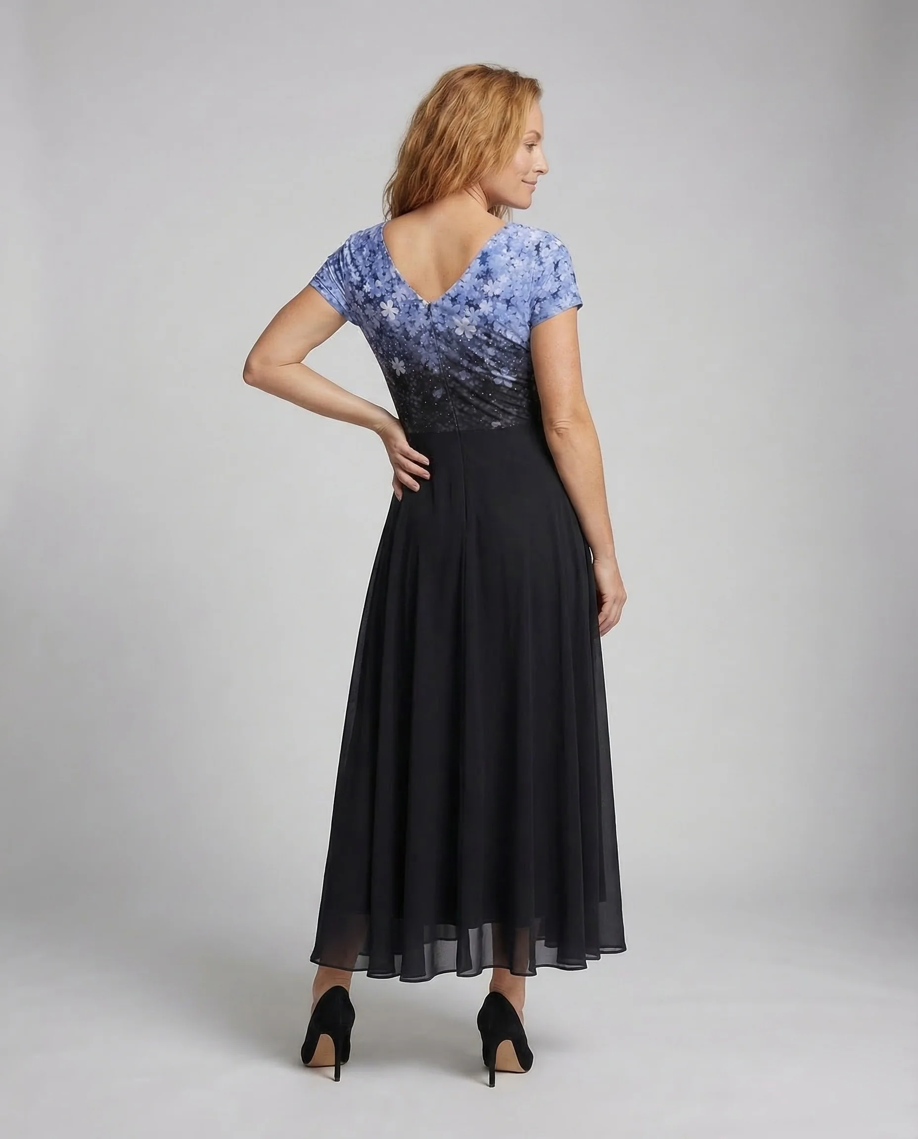 Damen Abendkleid lang Pailletten Tüll - Image 4
