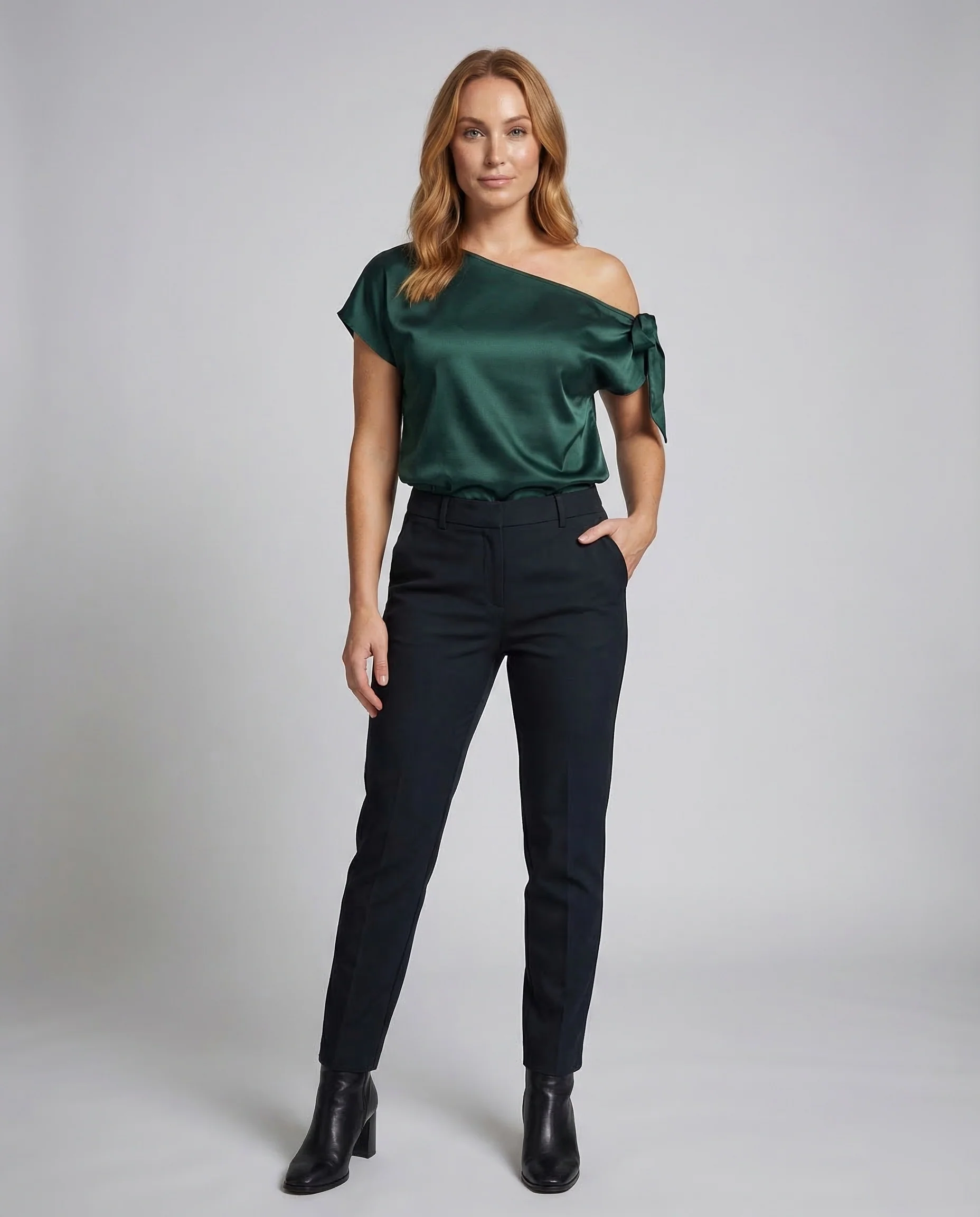 Damen Satin Top Asymmetrisch