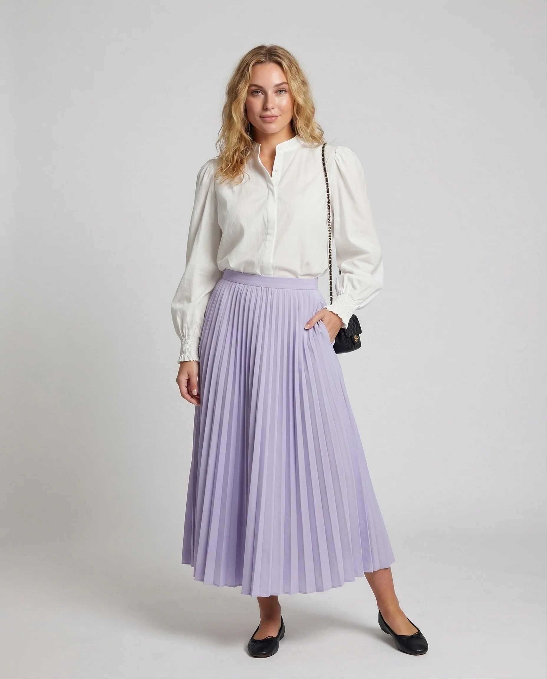 Damen Chiffon Zweiteiler mit Plissiertem Maxirock