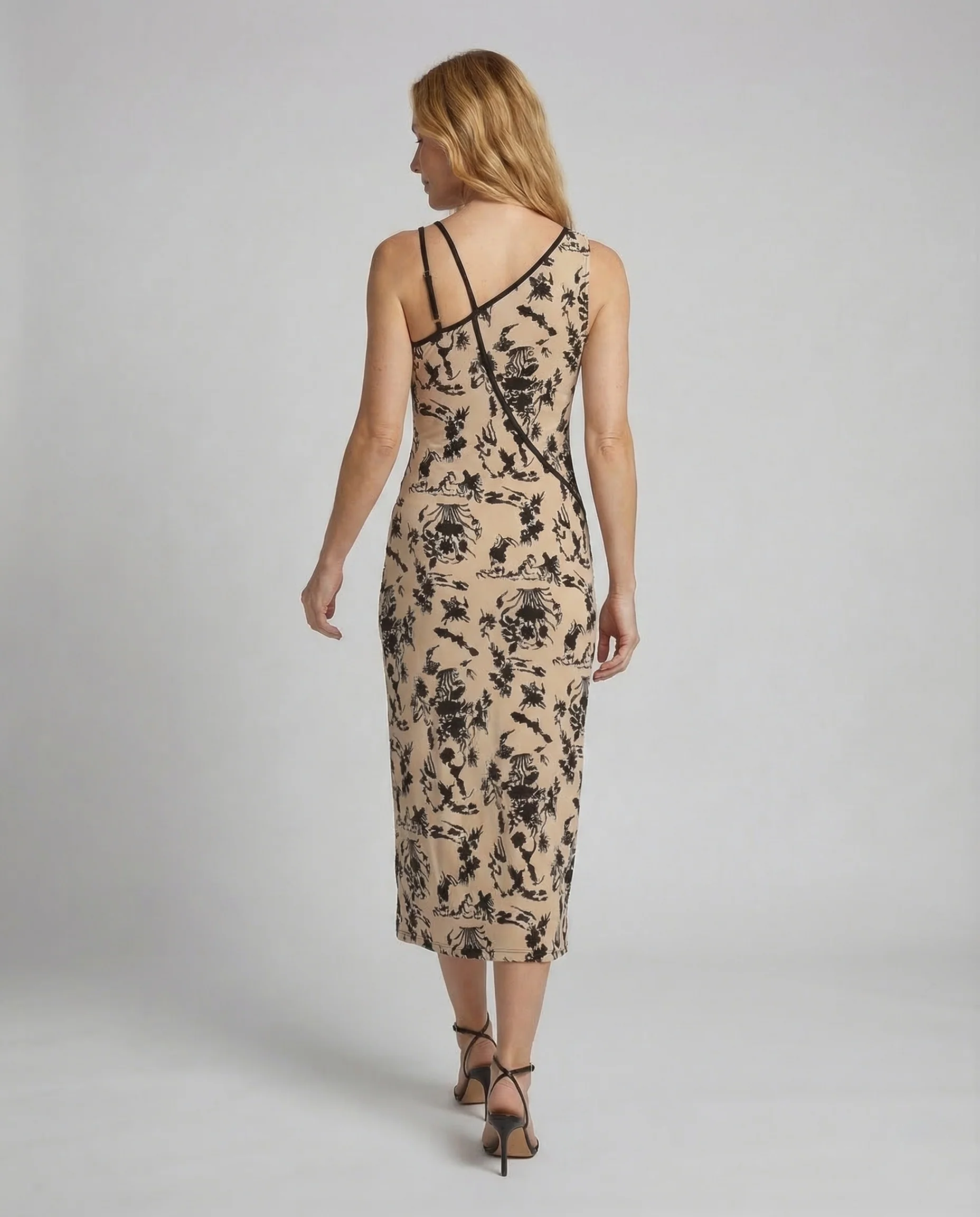 Damen Abendkleid Figurbetont Spaghettiträger Blumenmuster - Image 4