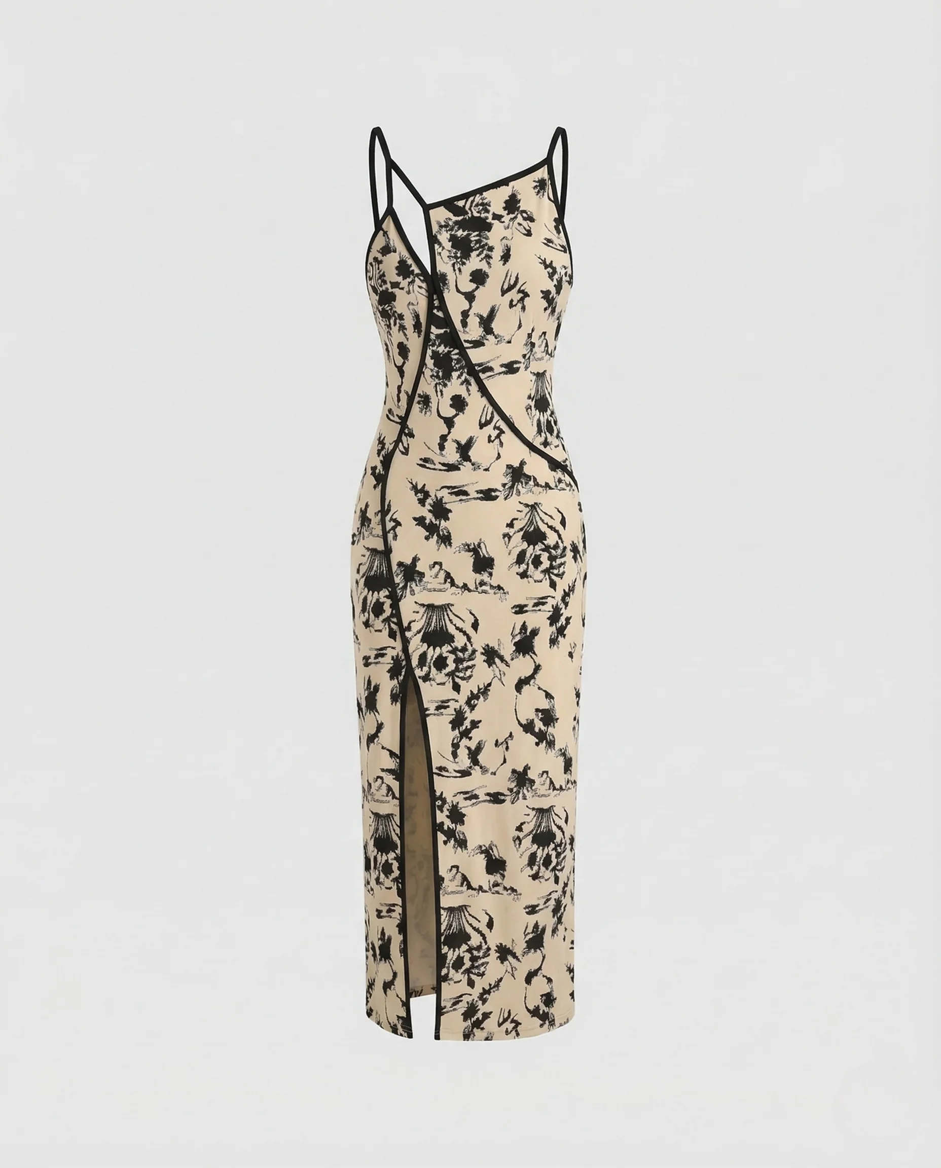 Damen Abendkleid Figurbetont Spaghettiträger Blumenmuster - Image 5