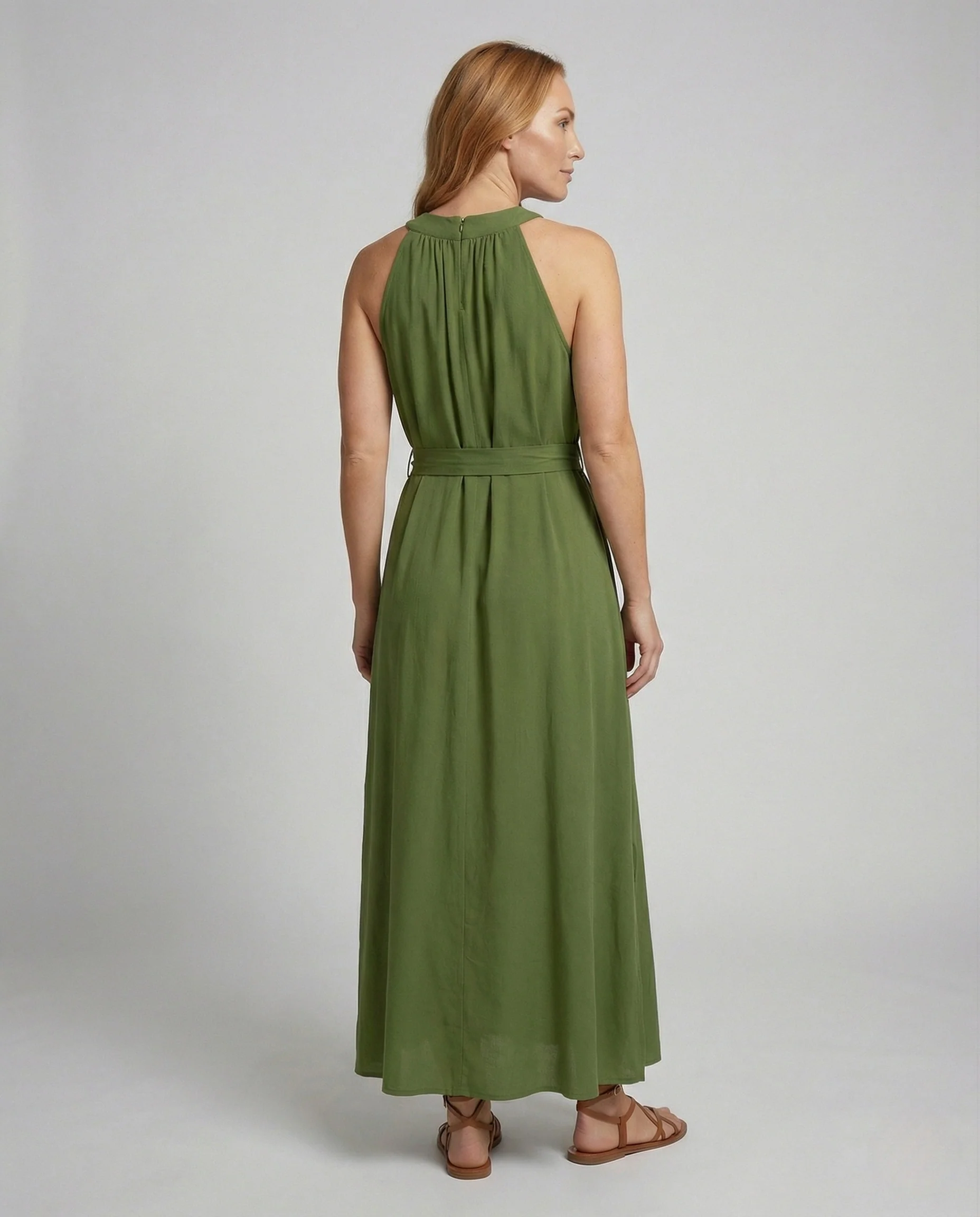 Damen Maxikleid mit Stehkragen und Bindegürtel - Image 4