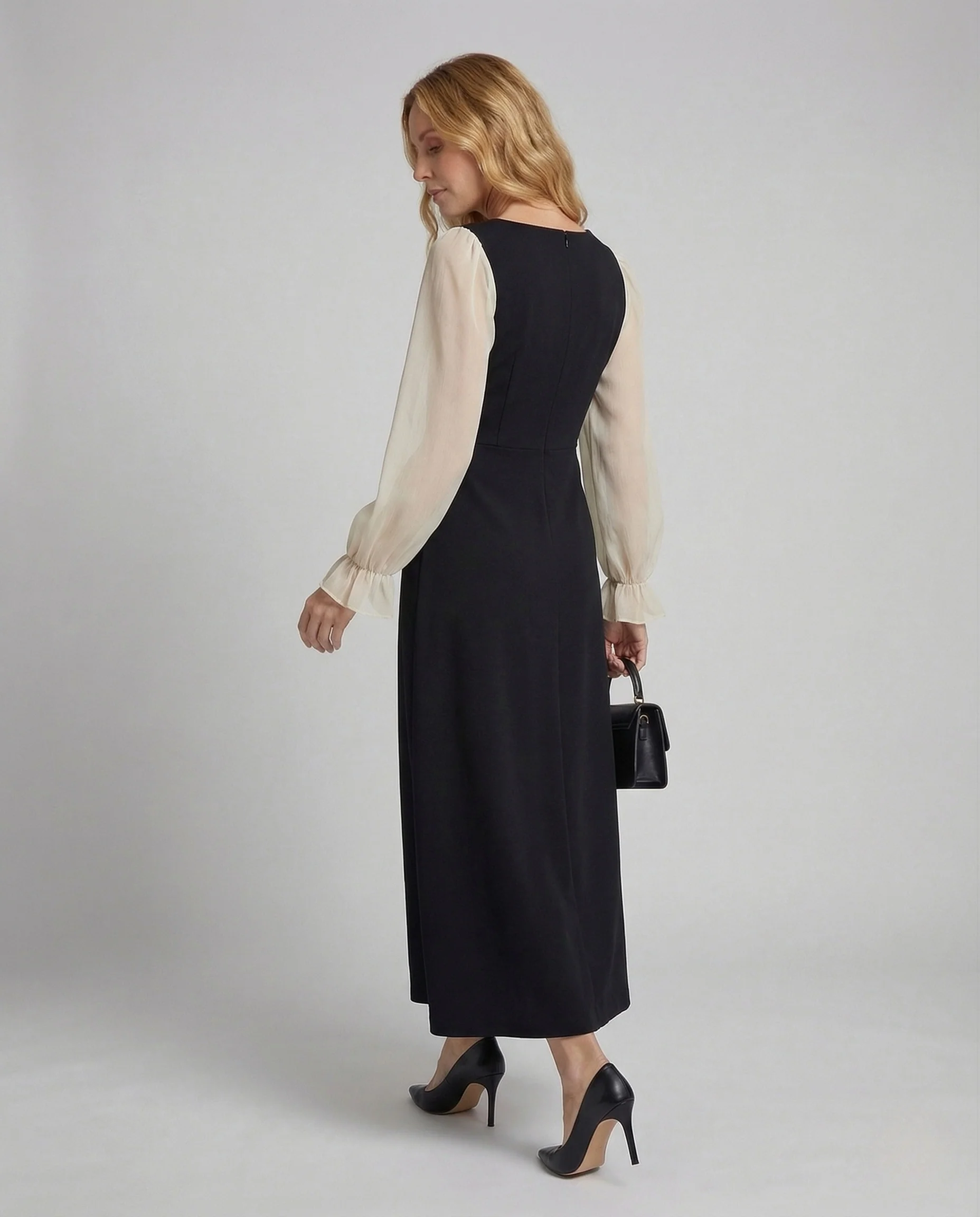 Damen Maxikleid Chiffon Ballonärmel - Image 4