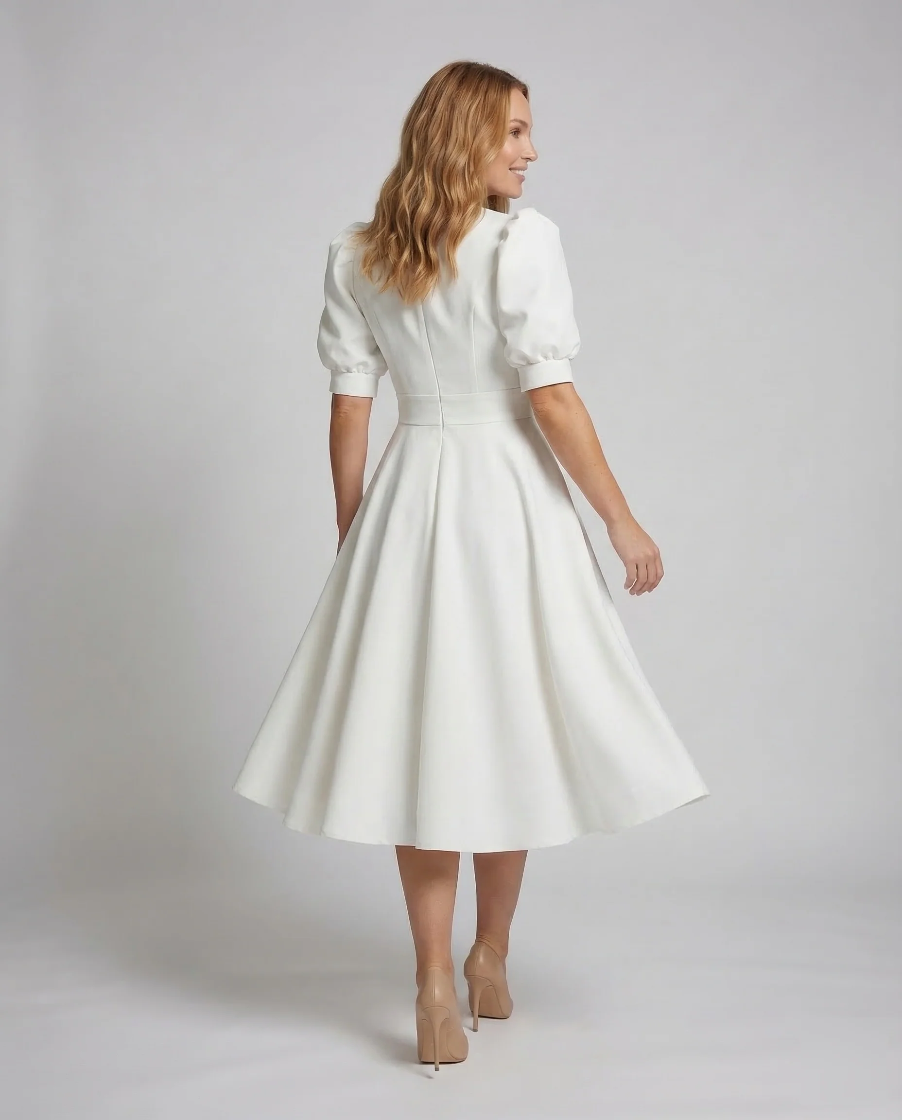 Damen Midikleid Elegant Puffärmel - Image 4
