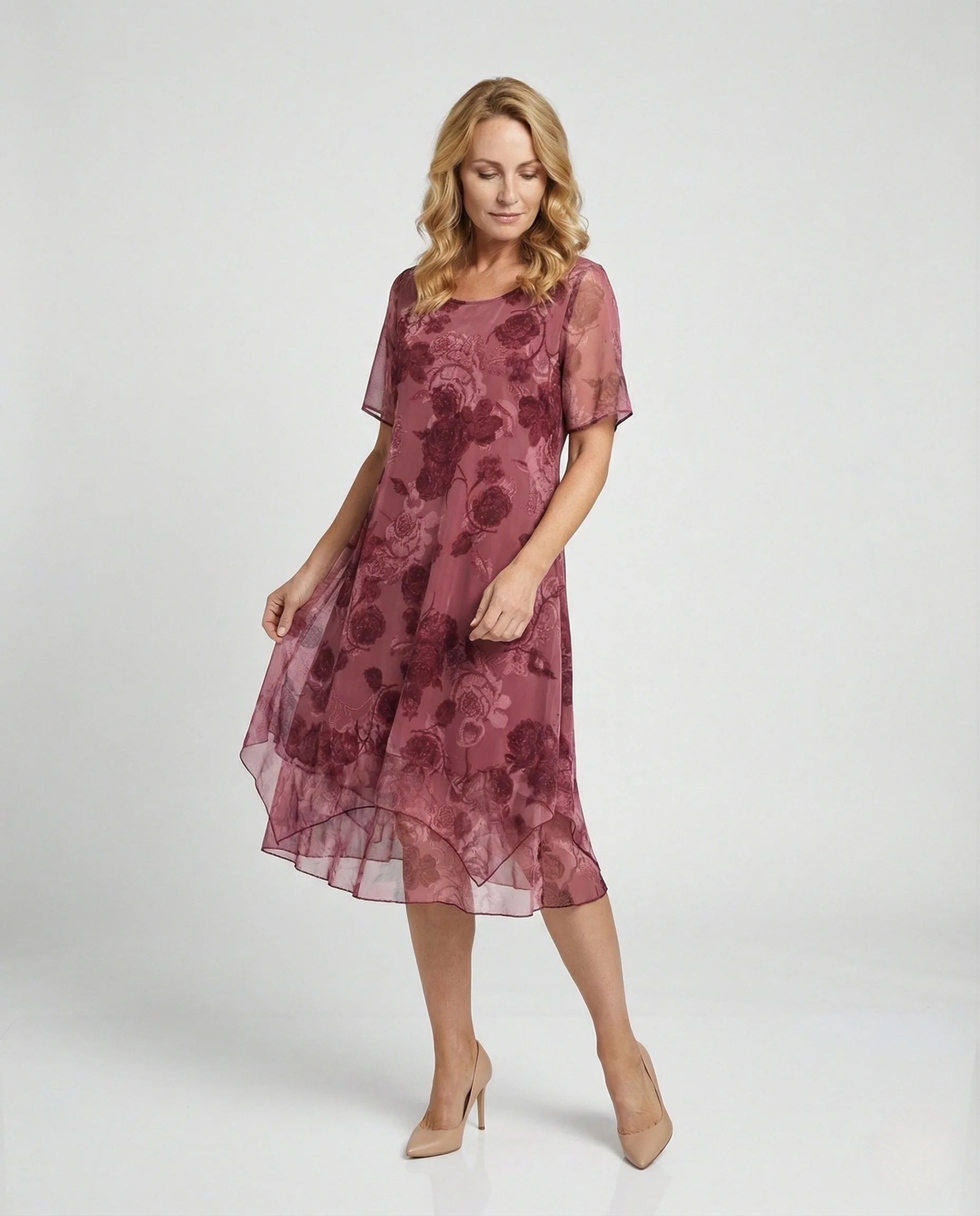Elegantes Midikleid Damen Chiffon Überwurf