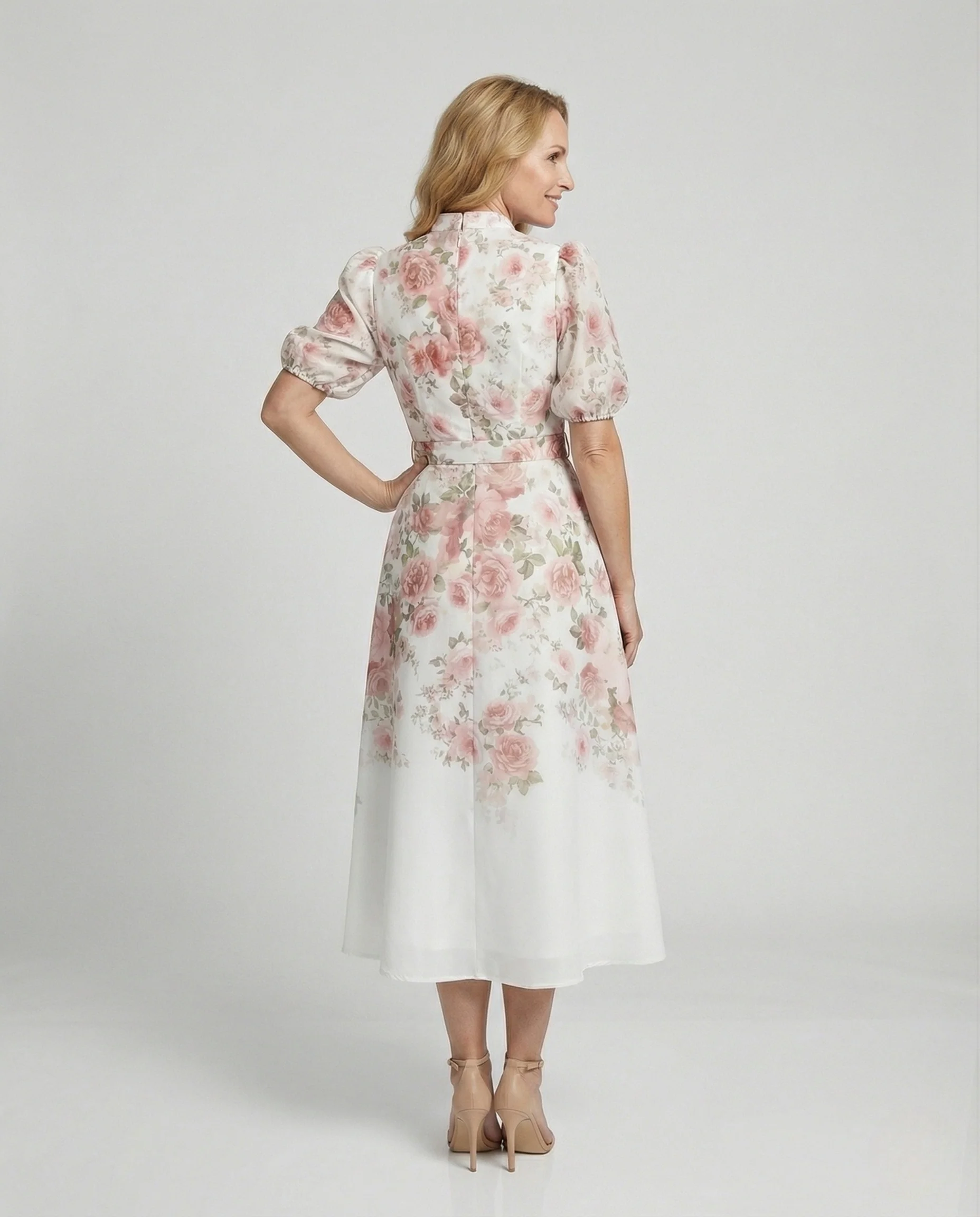 Midikleid Mit Stehkragen Und Gürtel Damen - Image 3