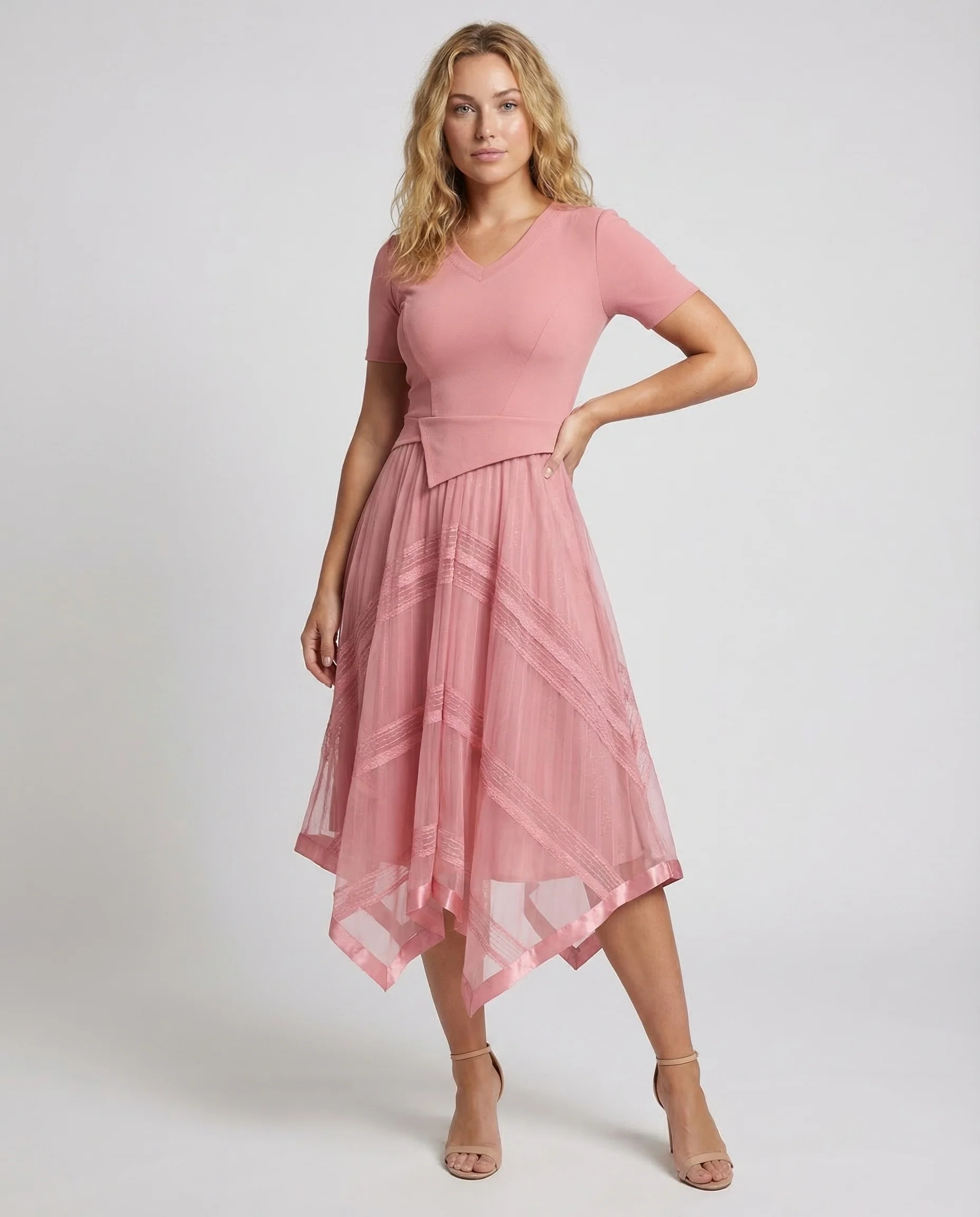 Damen Midikleid Strick Stufenrock