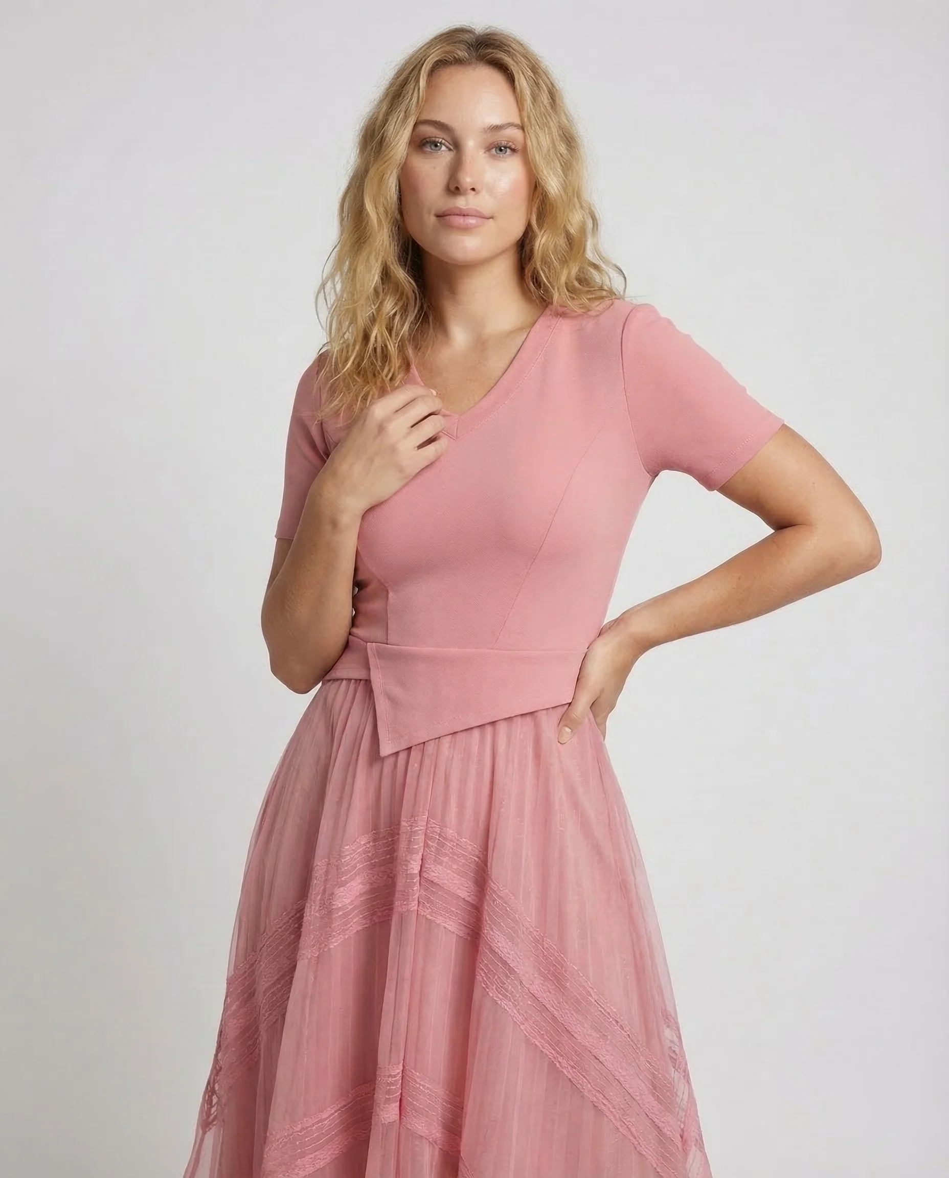 Damen Midikleid Strick Stufenrock - Image 2