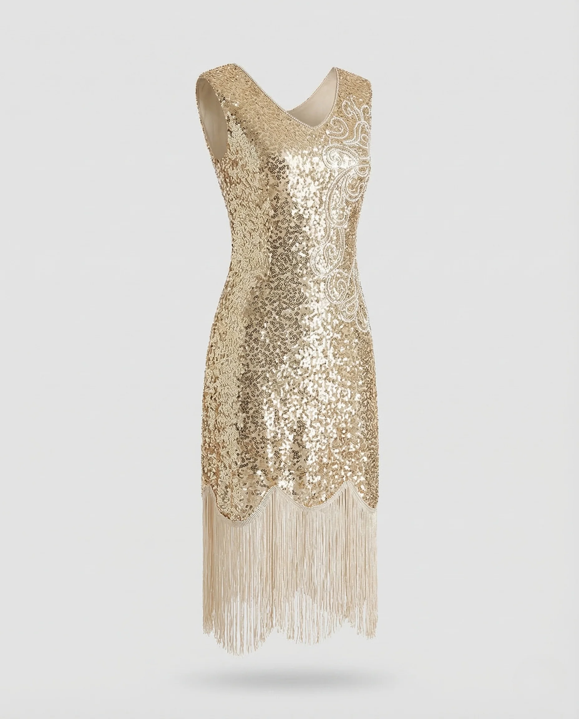 Damen Paillettenkleid Fransen V Ausschnitt - Image 5