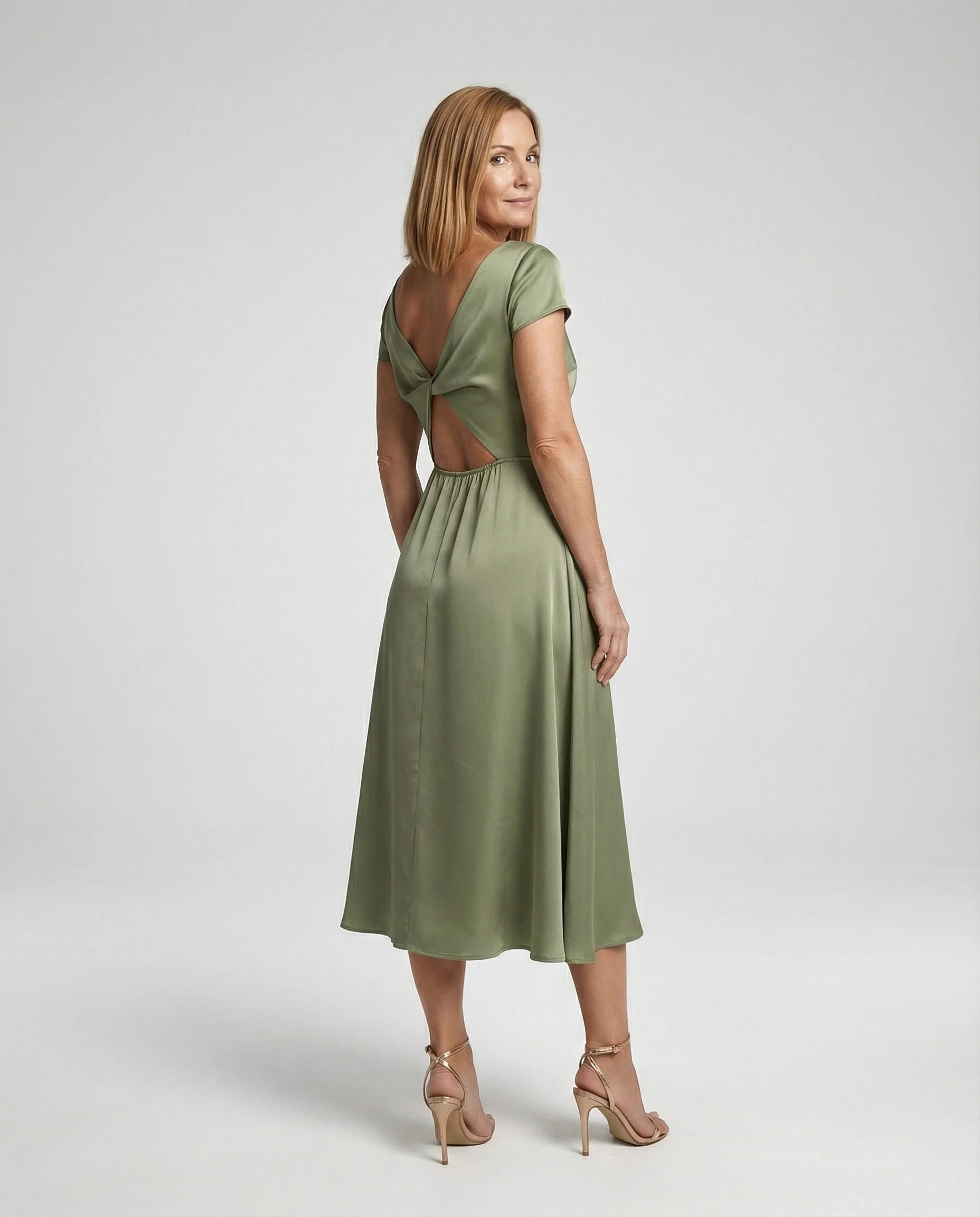 Damen Satin Midikleid mit Schlitz - Image 4