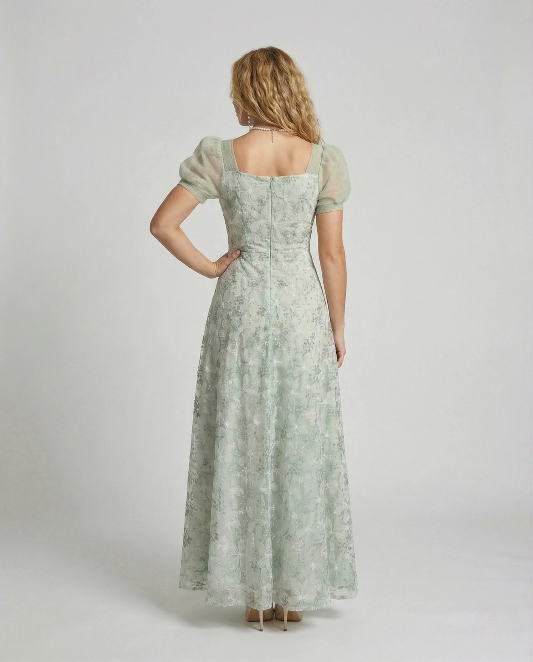 Damen Spitzen Abendkleid mit Puffärmeln - Image 2