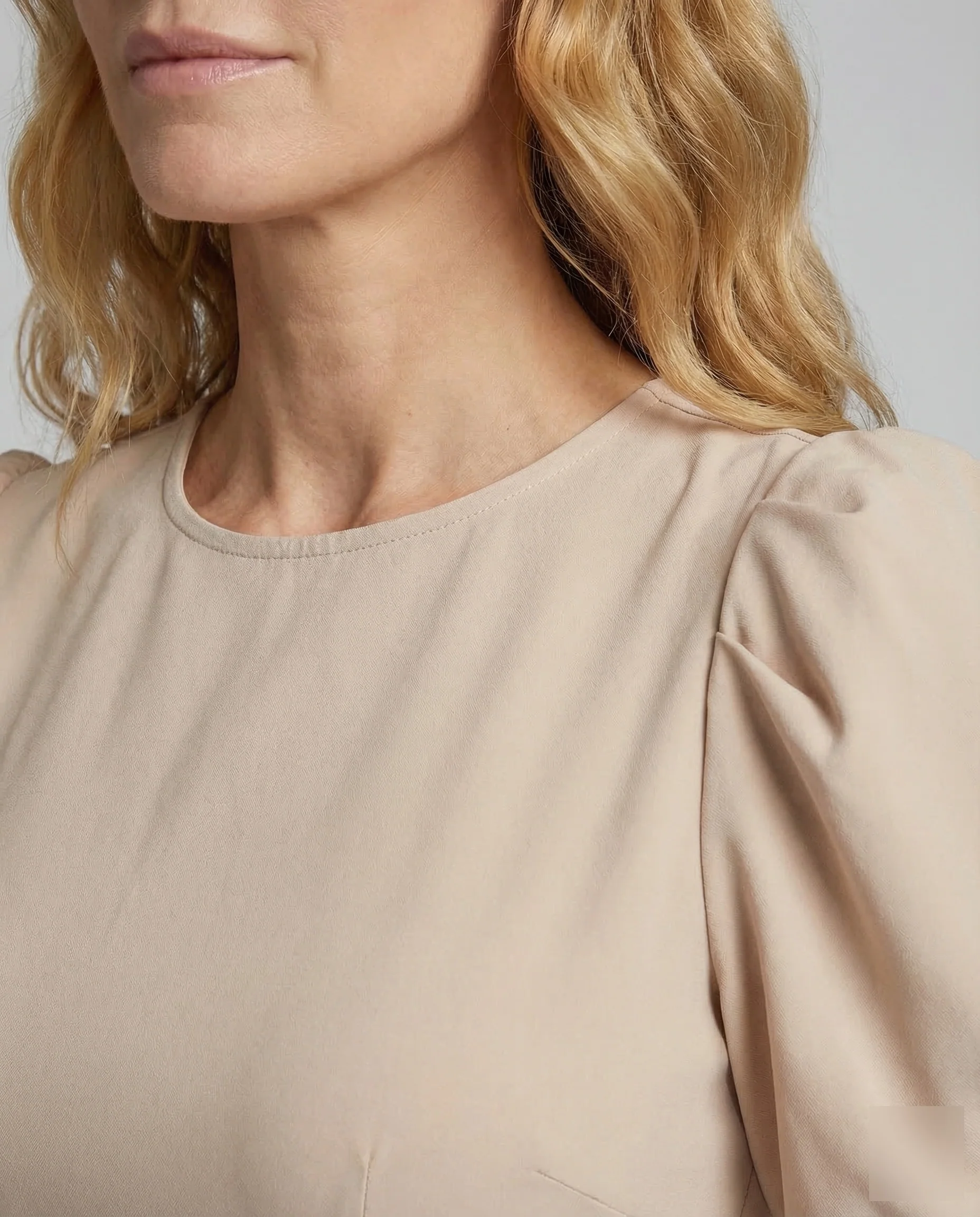 Damen Midikleid Puffärmel Gürtel - Image 3