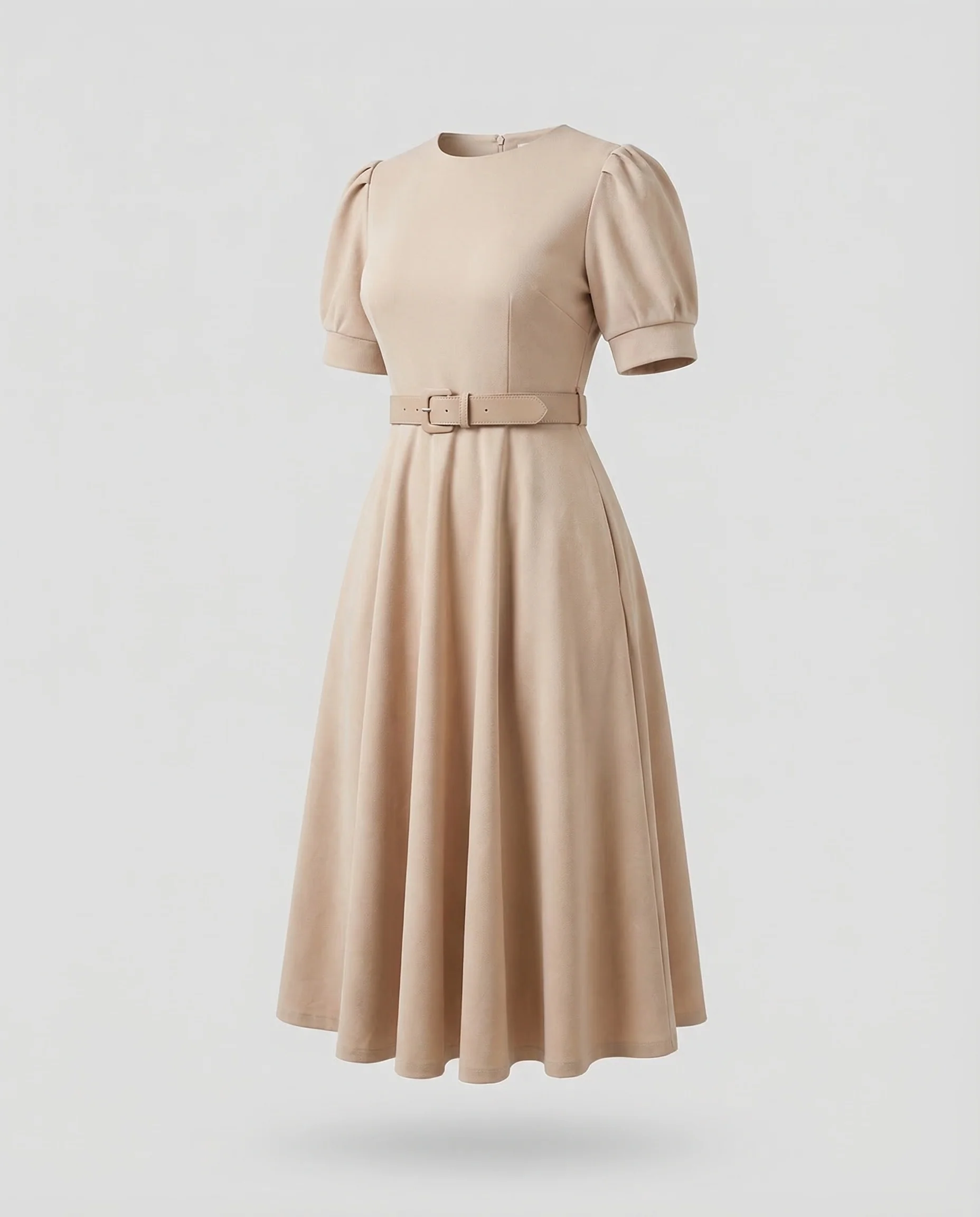 Damen Midikleid Puffärmel Gürtel - Image 5