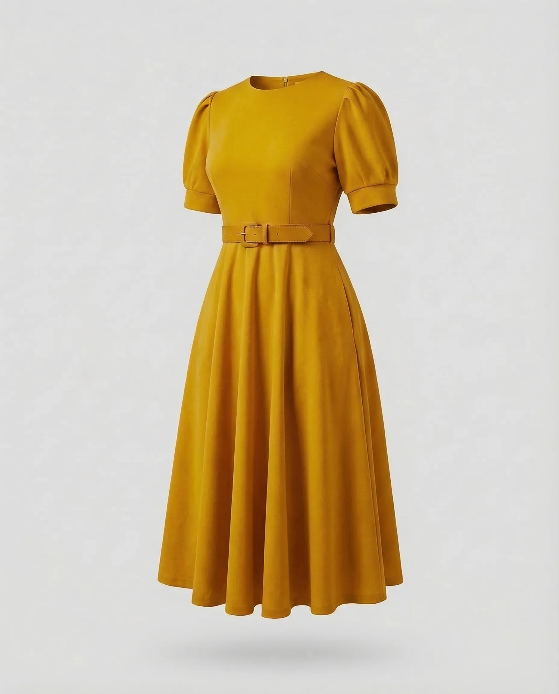 Damen Midikleid Puffärmel Gürtel - Image 6