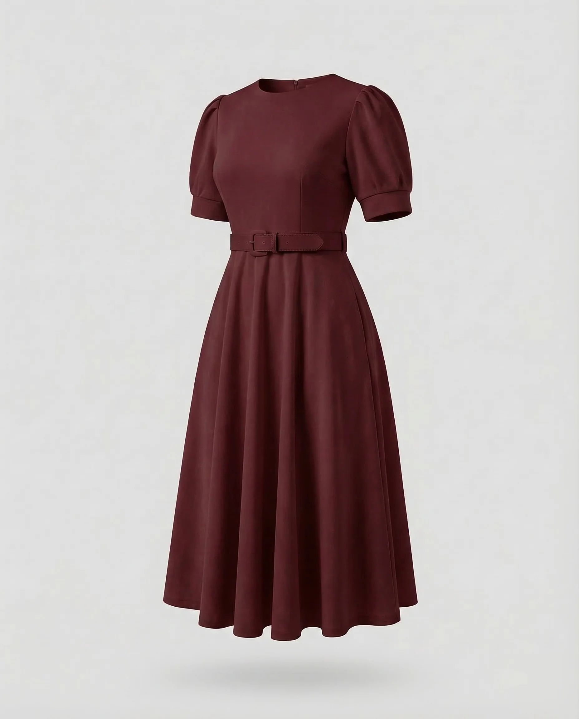 Damen Midikleid Puffärmel Gürtel - Image 7