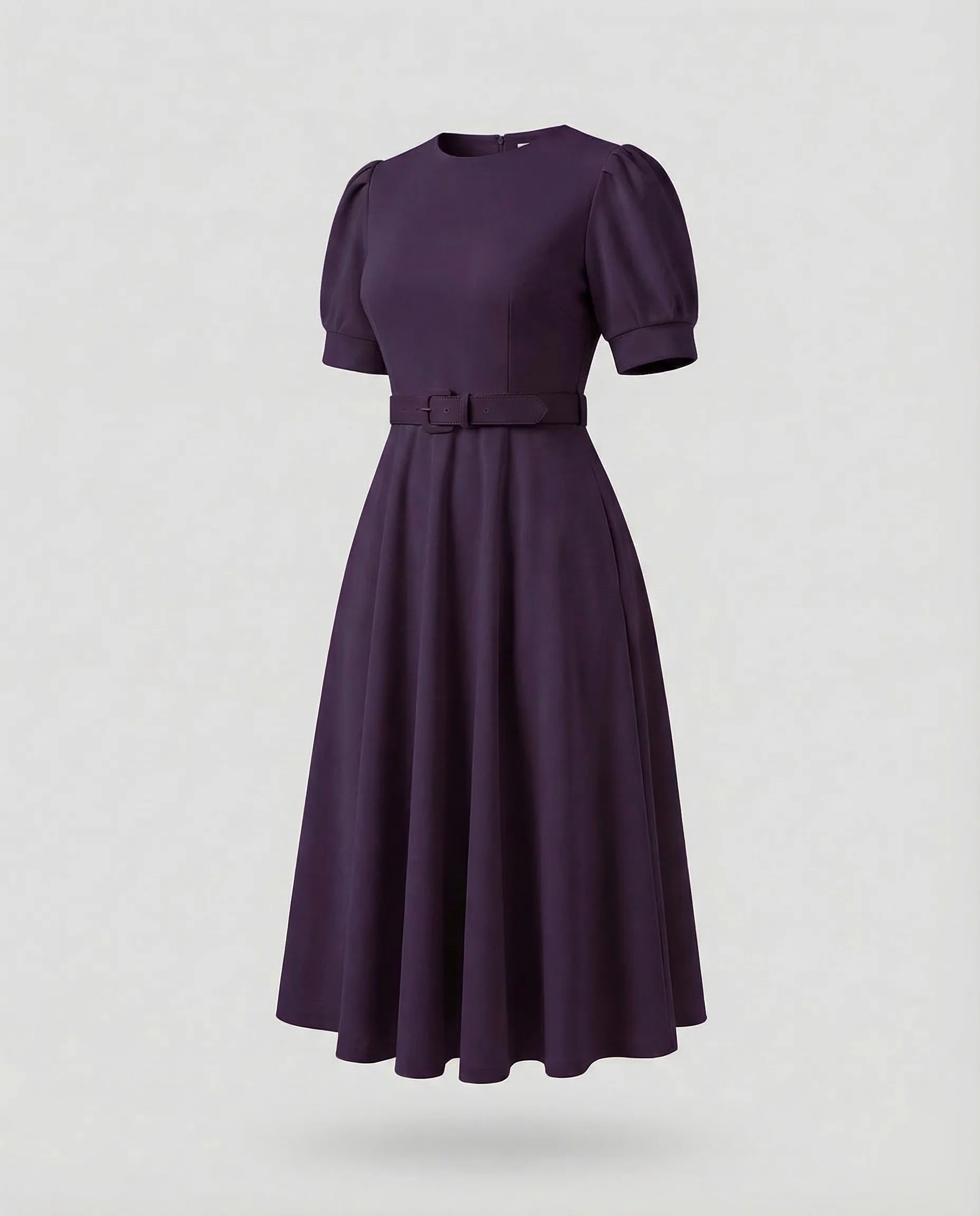 Damen Midikleid Puffärmel Gürtel - Image 8