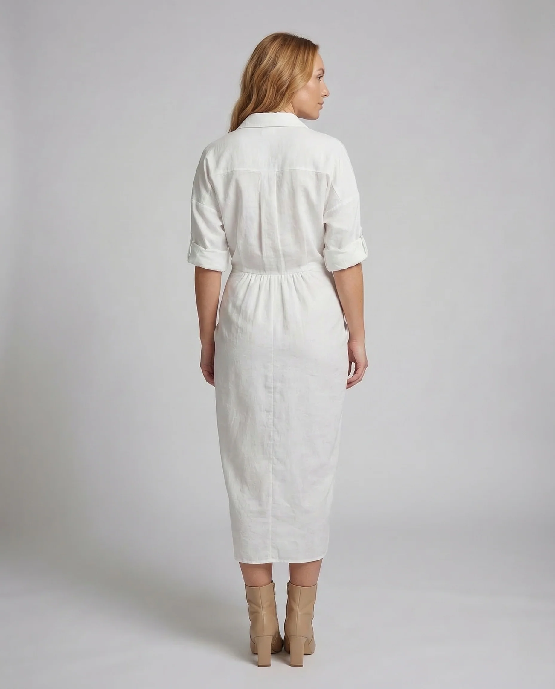 Damen Wickel Hemdkleid Leinen Baumwolle Gürtel - Image 4
