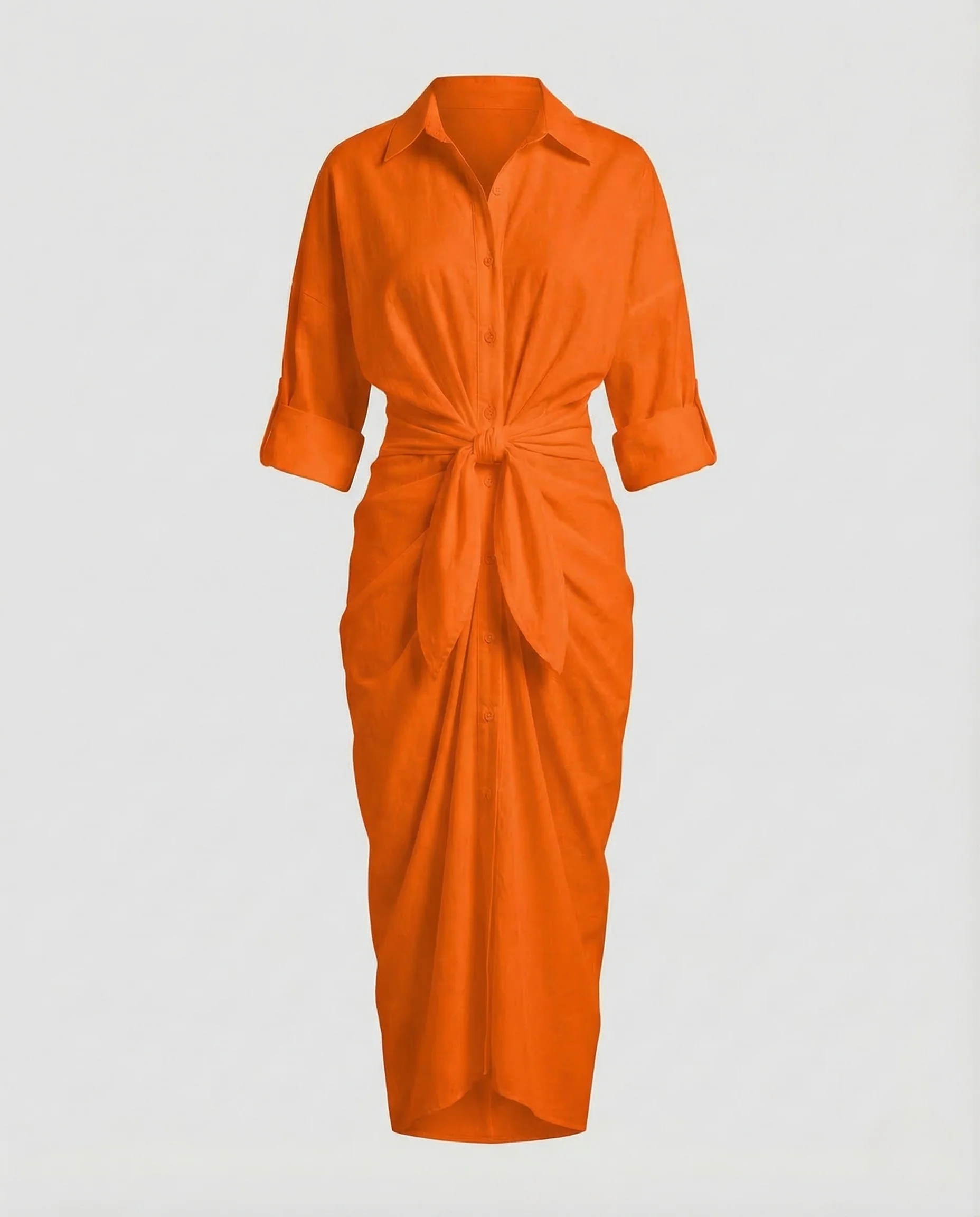 Damen Wickel Hemdkleid Leinen Baumwolle Gürtel - Image 6