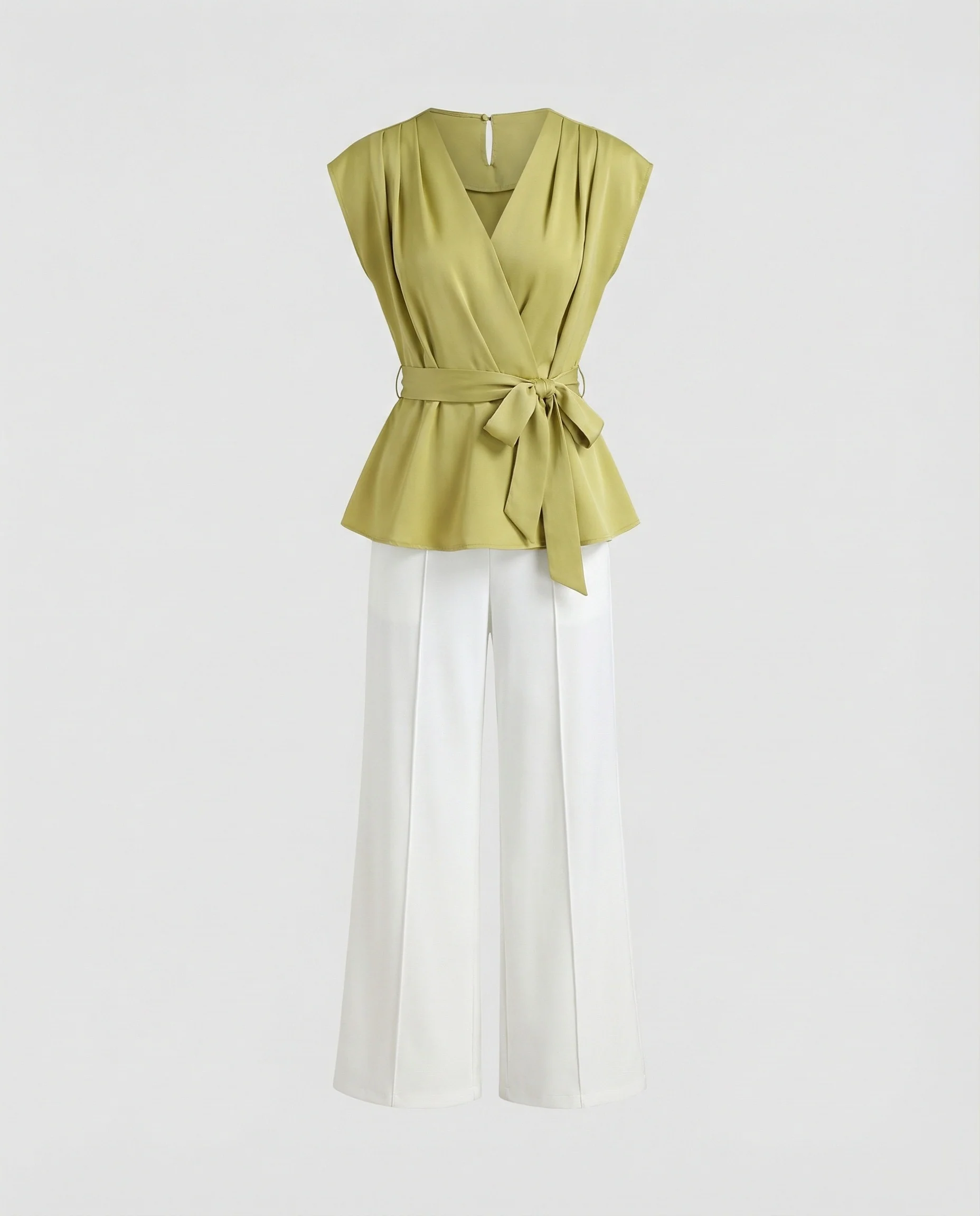 Elegantes Zweiteiler-Set Wickelblusentop mit Taillengürtel und hochgeschnittene Palazzohose mit Frontschlitz Heidi Mode - Image 4