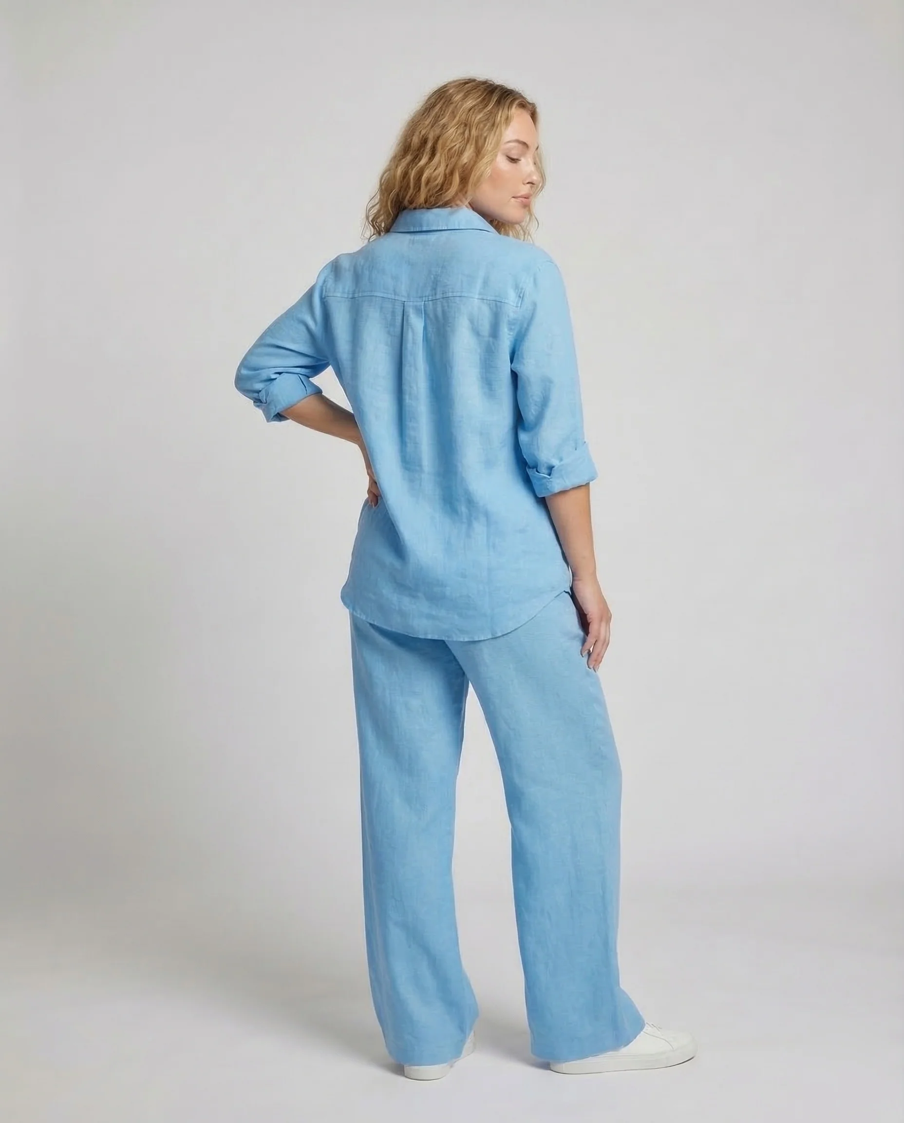 Damen Leinen Set Hemd Hose - Image 3