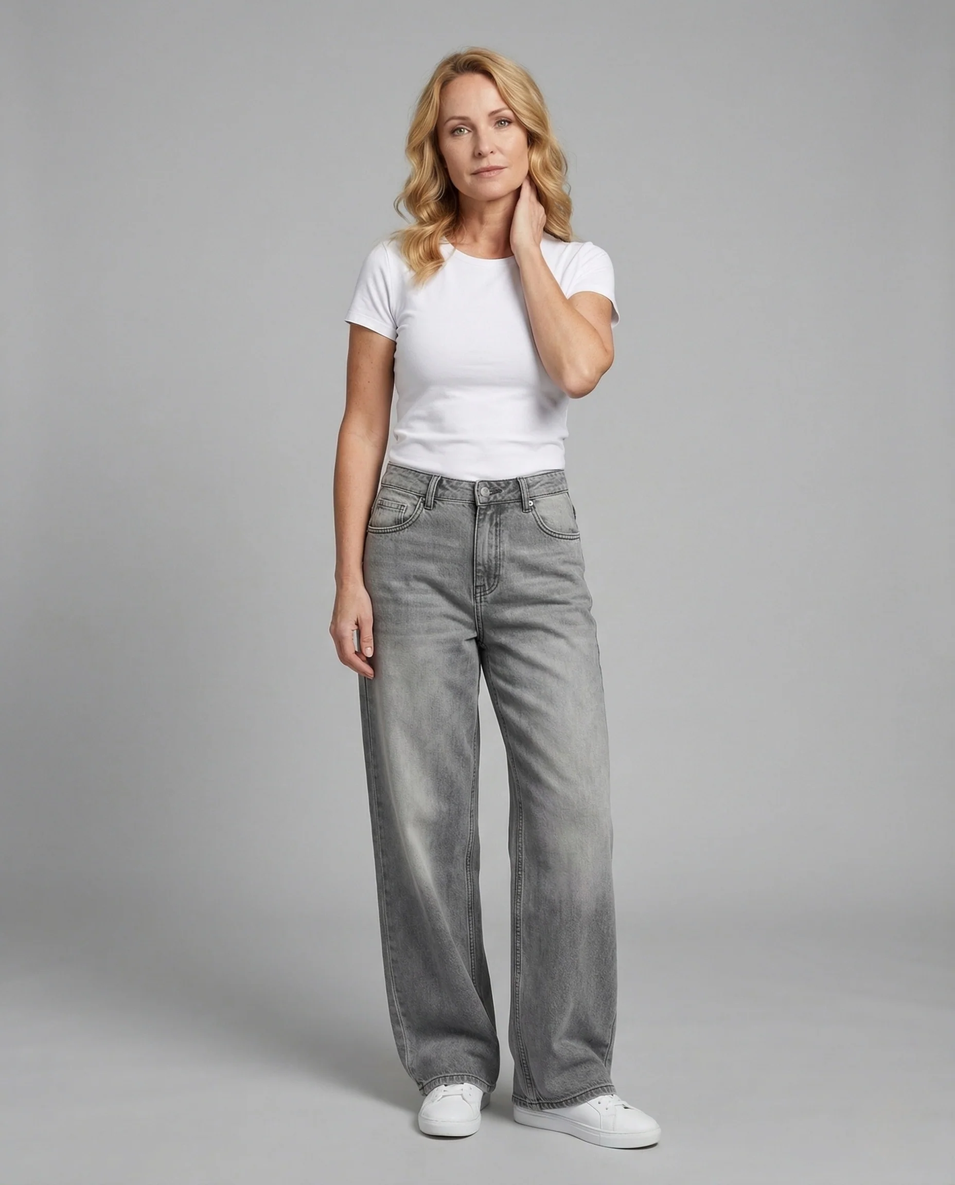 Damen Extraweite Jeans mit Hoher Taille und Weitem Schlag Denim Hose