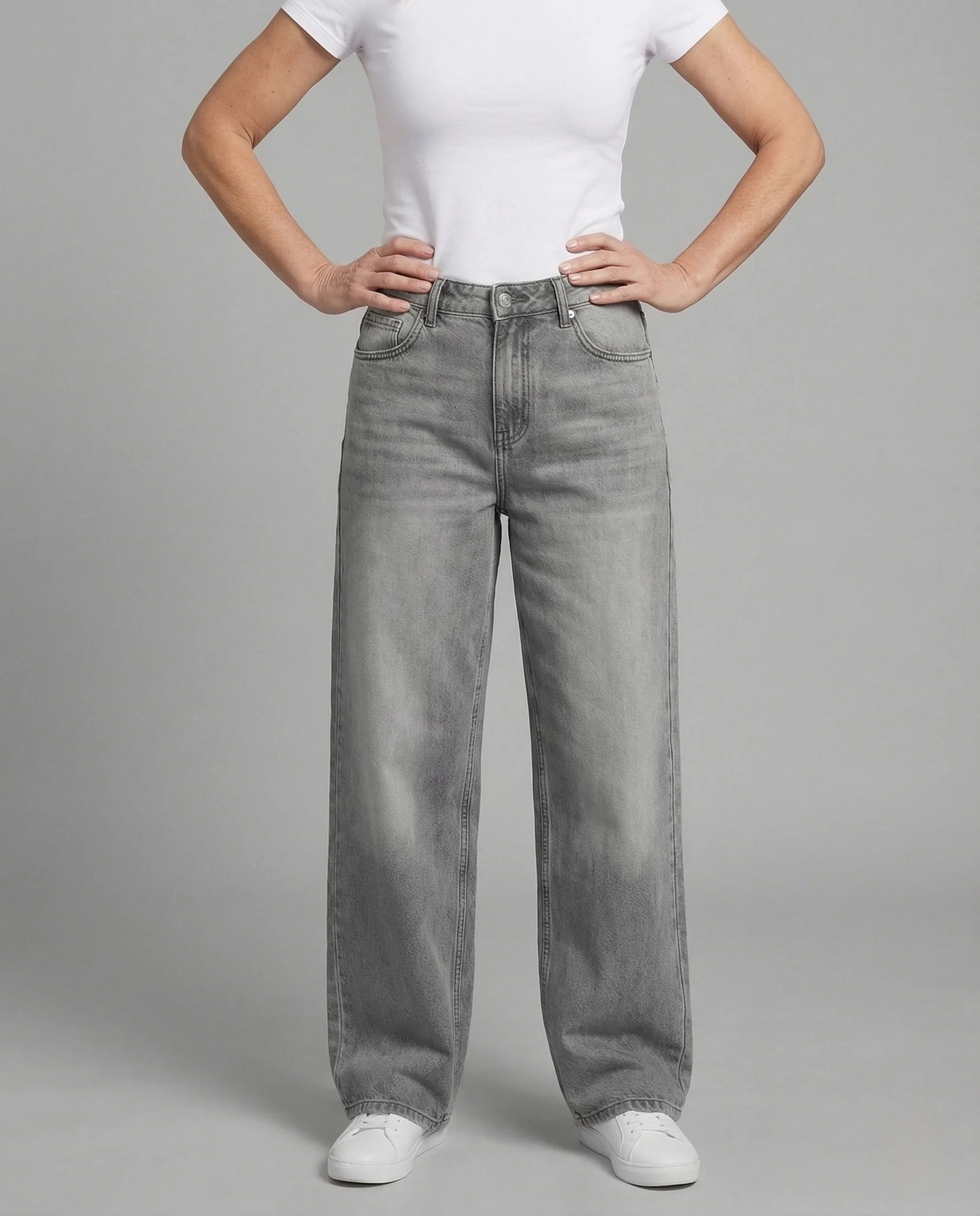 Damen Extraweite Jeans mit Hoher Taille und Weitem Schlag Denim Hose - Image 2