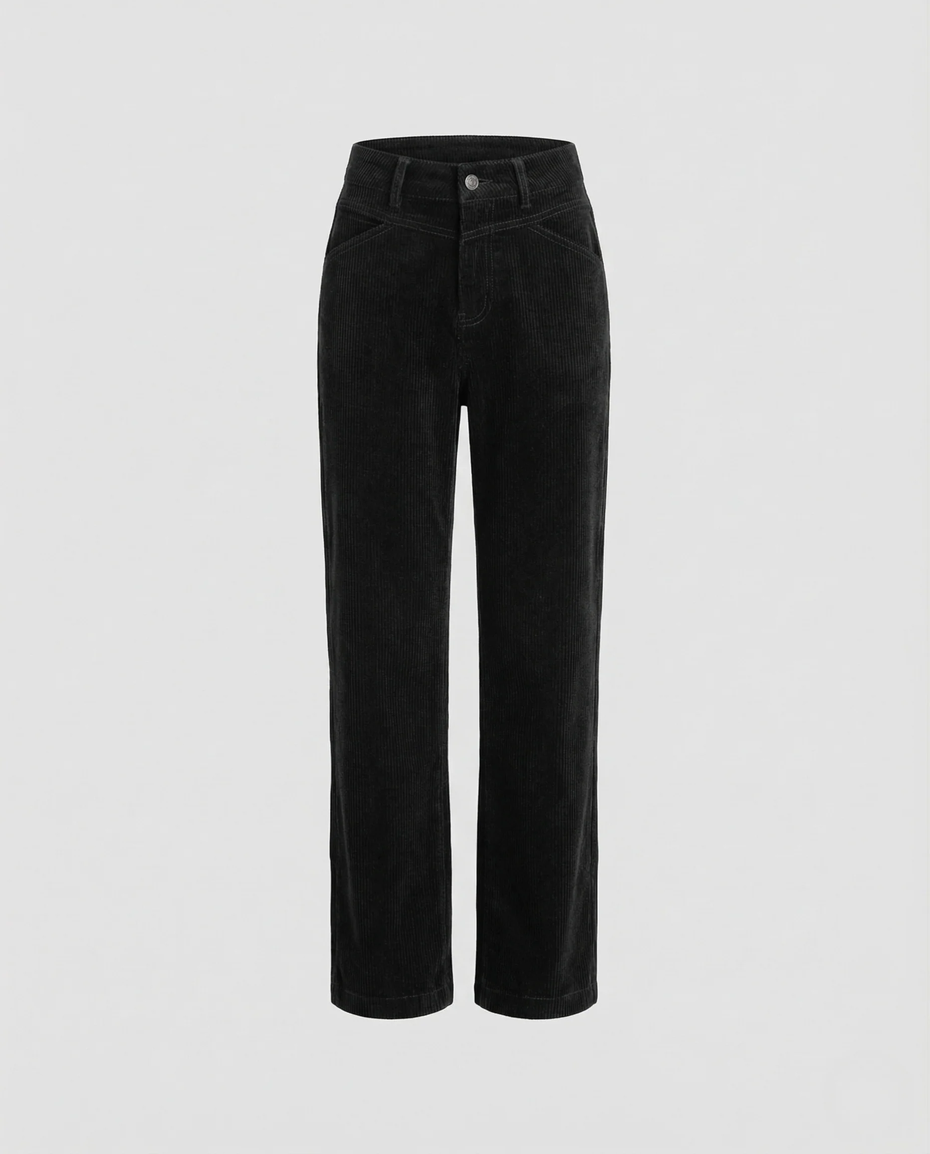 Damen Feincordhose High Waist Gerades Bein Elastischer Bund - Image 5