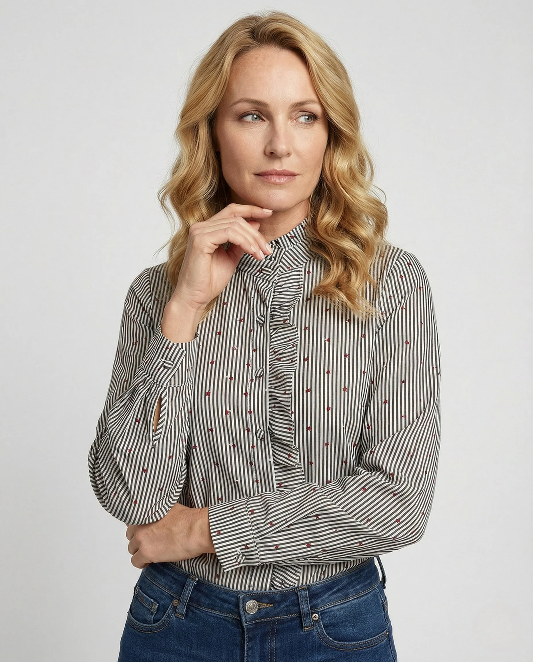 Damen Bluse Volant gestreift elegant - Image 2
