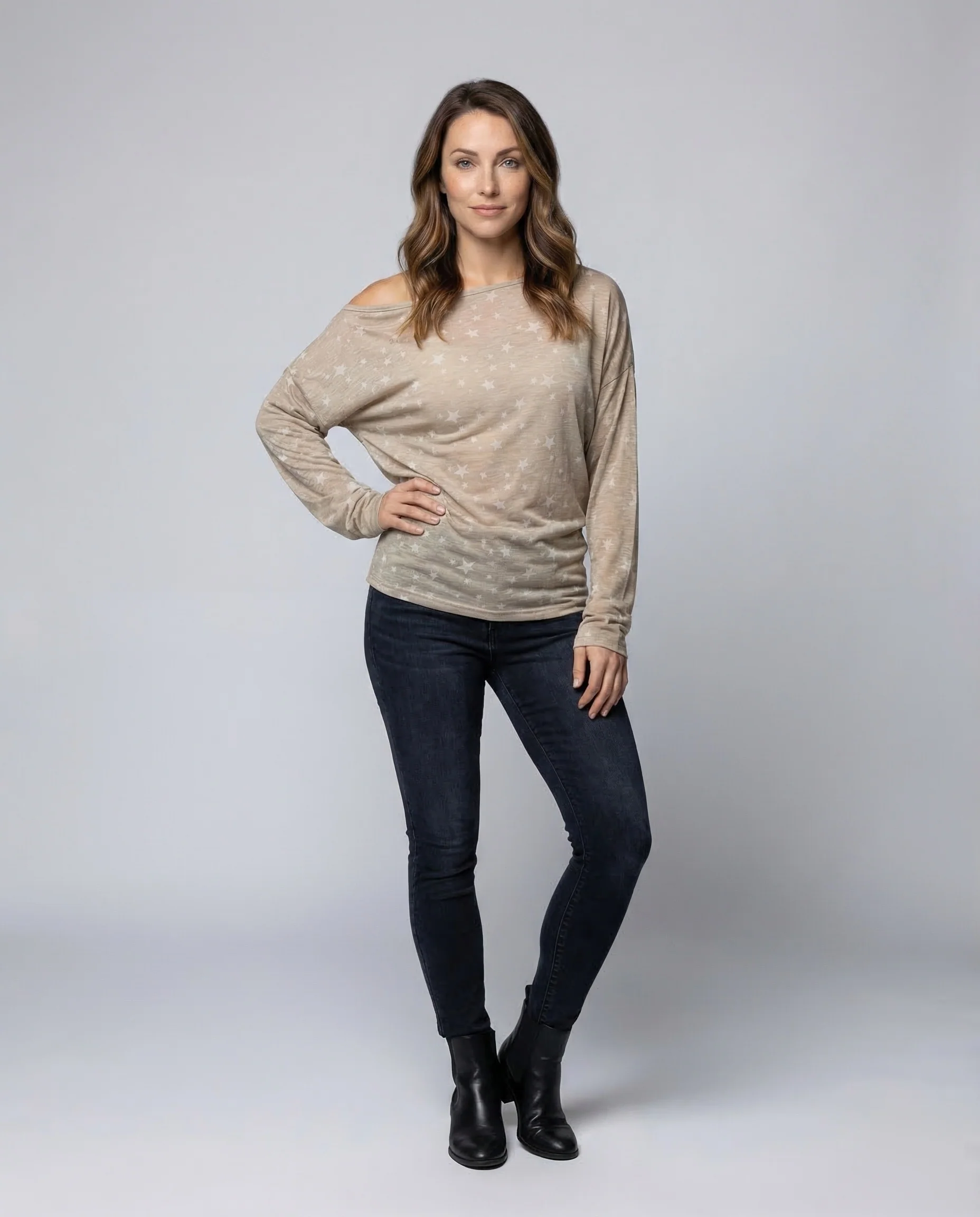 Damen Feinstrick Shirt Sterne
