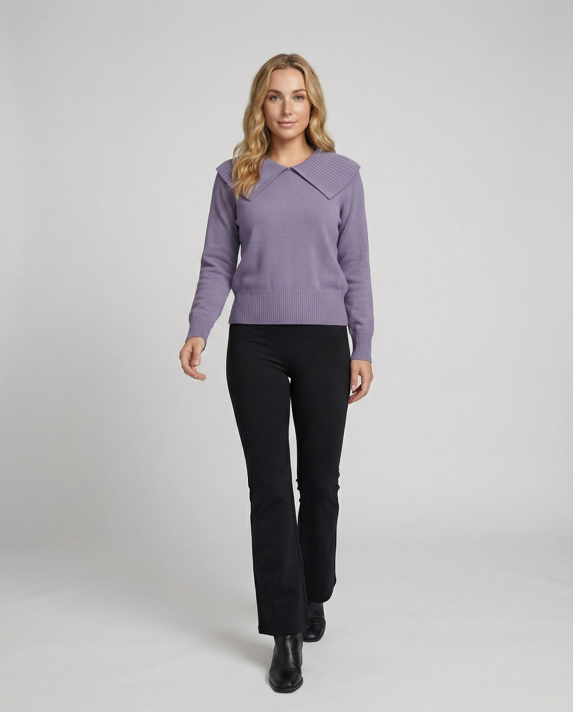 Feinstrickpullover mit weitem plissiertem Matrosenkragen und Rippbund Heidi Mode
