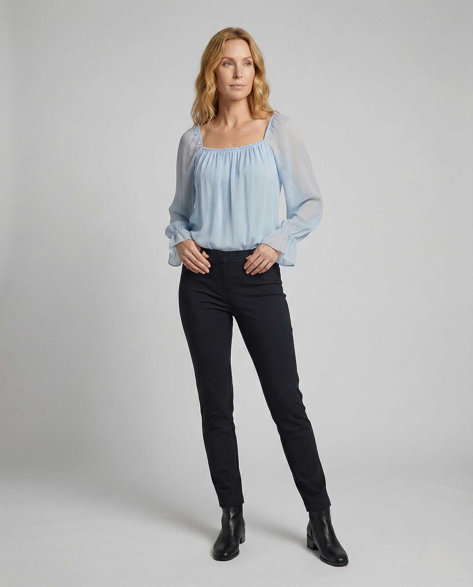 Damen Chiffonbluse mit Carree Ausschnitt