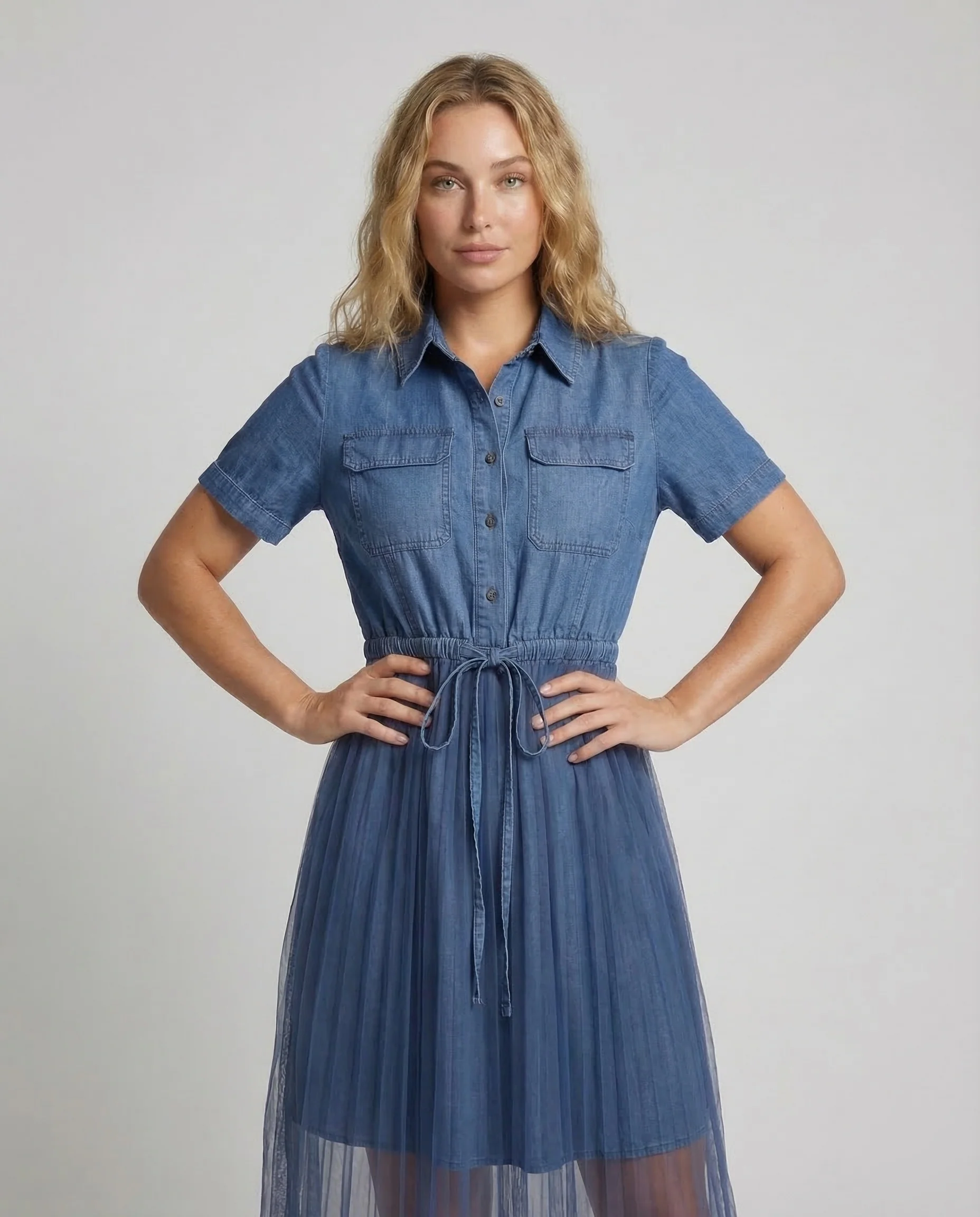 Damen Hemdblusenkleid Jeans Tüll - Image 2