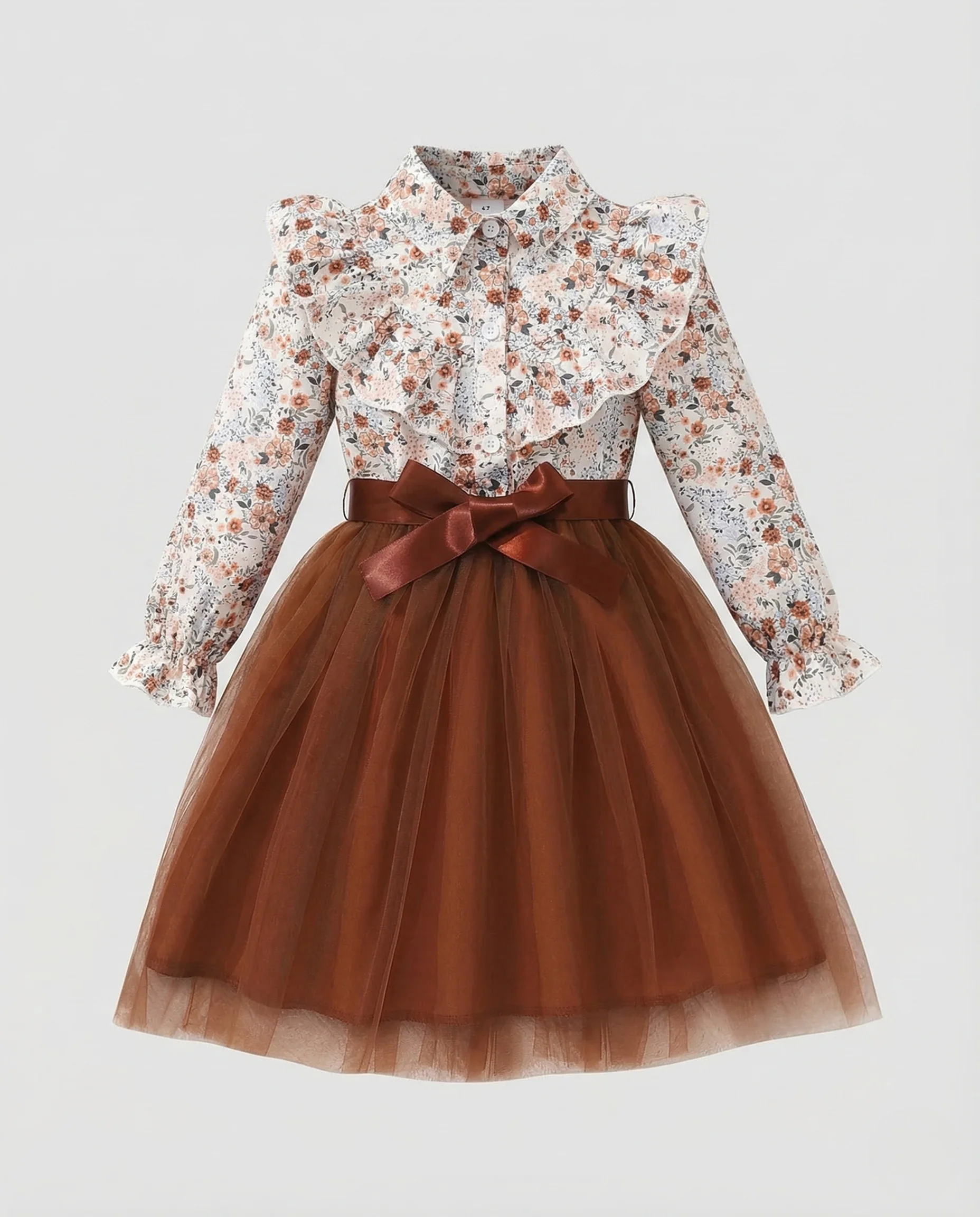 Damen Mädchen Tüllkleid Volantkragen - Image 5